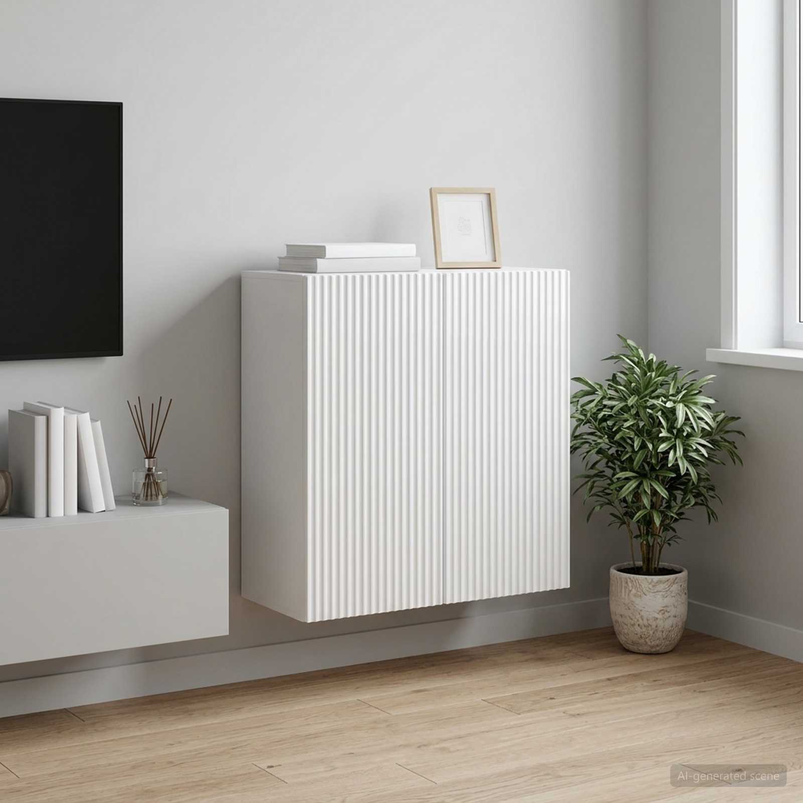 Wandschrank 59 x 31 x 60 cm Holzwerkstoff Hochglanz Weiß