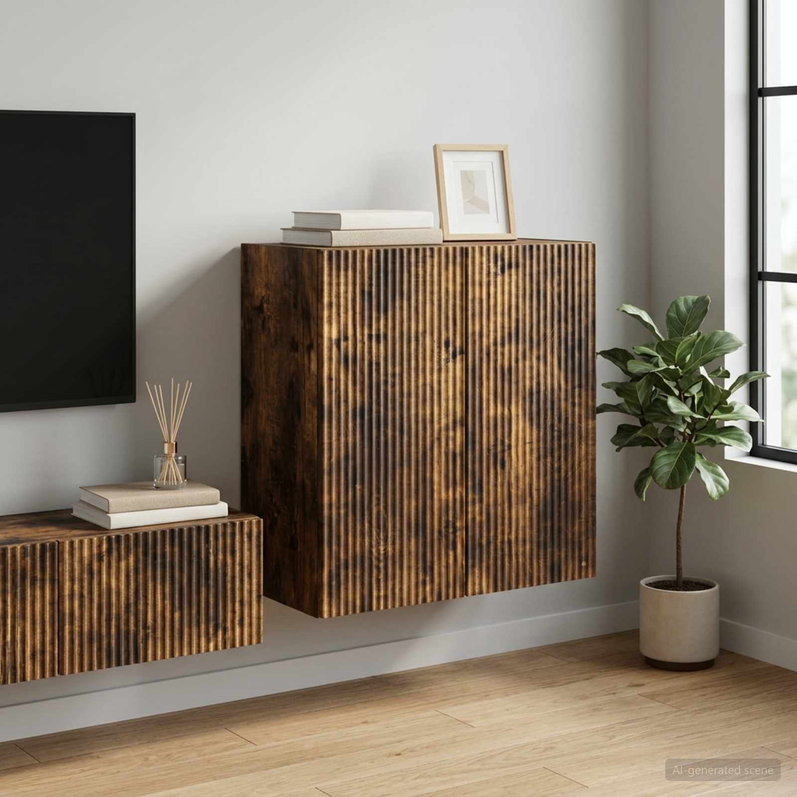 Wandschrank 59 x 31 x 60 cm Holzwerkstoff Räuchereiche
