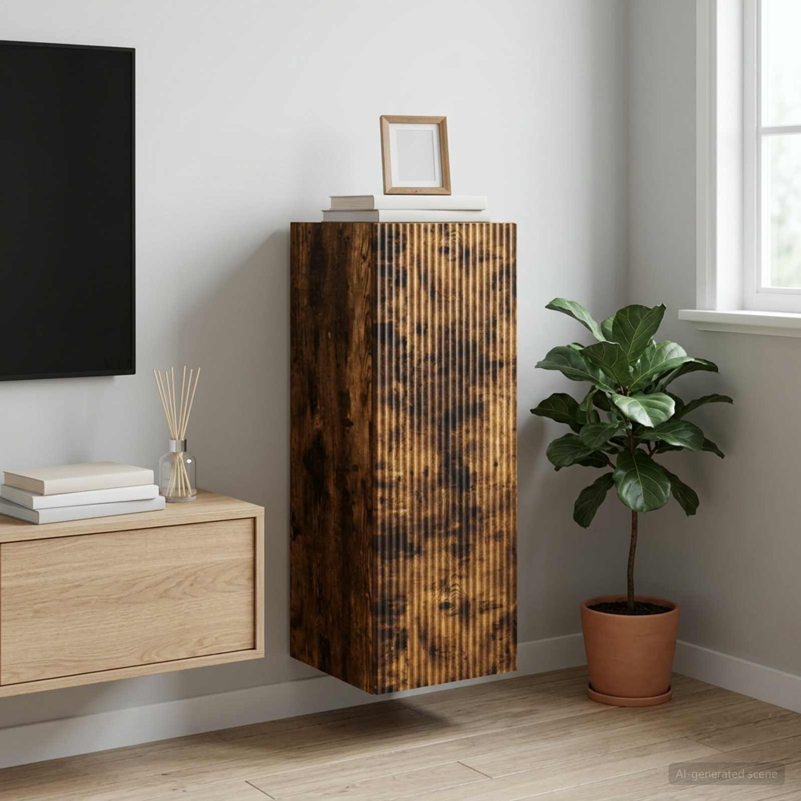 Wandschrank 33 x 34,5 x 90 cm Holzwerkstoff Räuchereiche