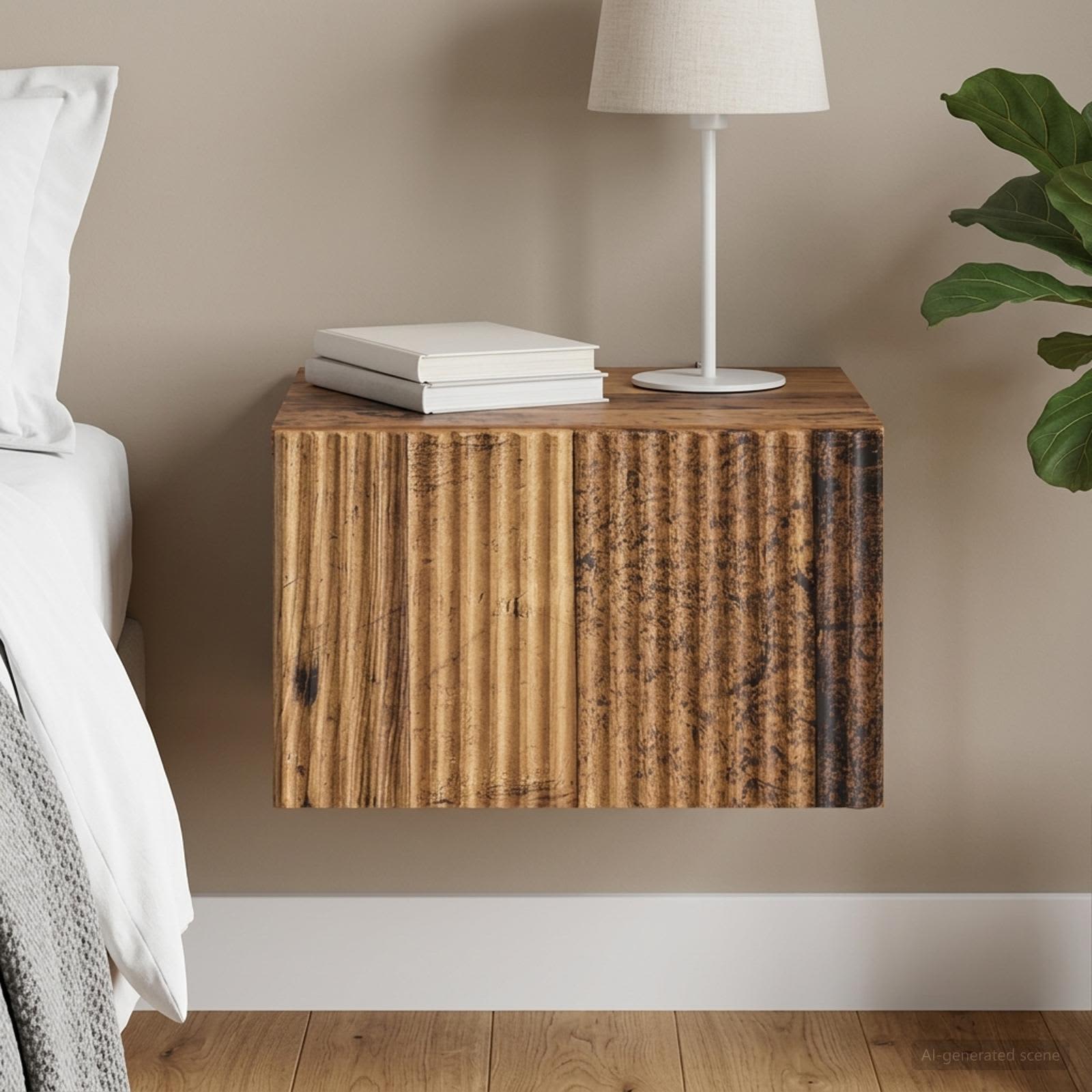 Wandmontierter Nachttisch Altholz 33 x 34,5 x 20 cm