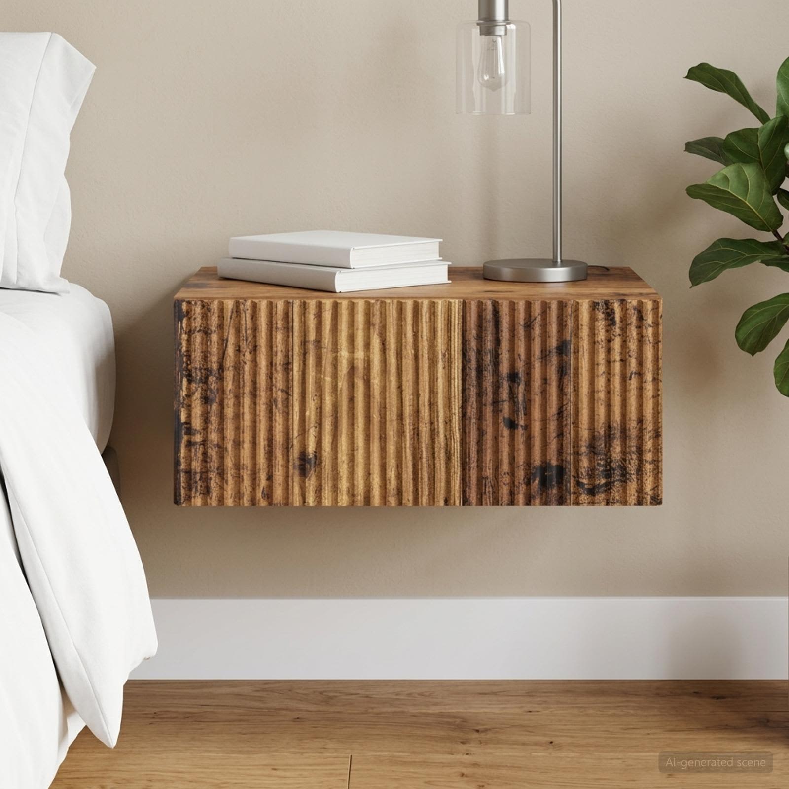 Wandmontierter Nachttisch Altholz 49 x 34,5 x 20 cm