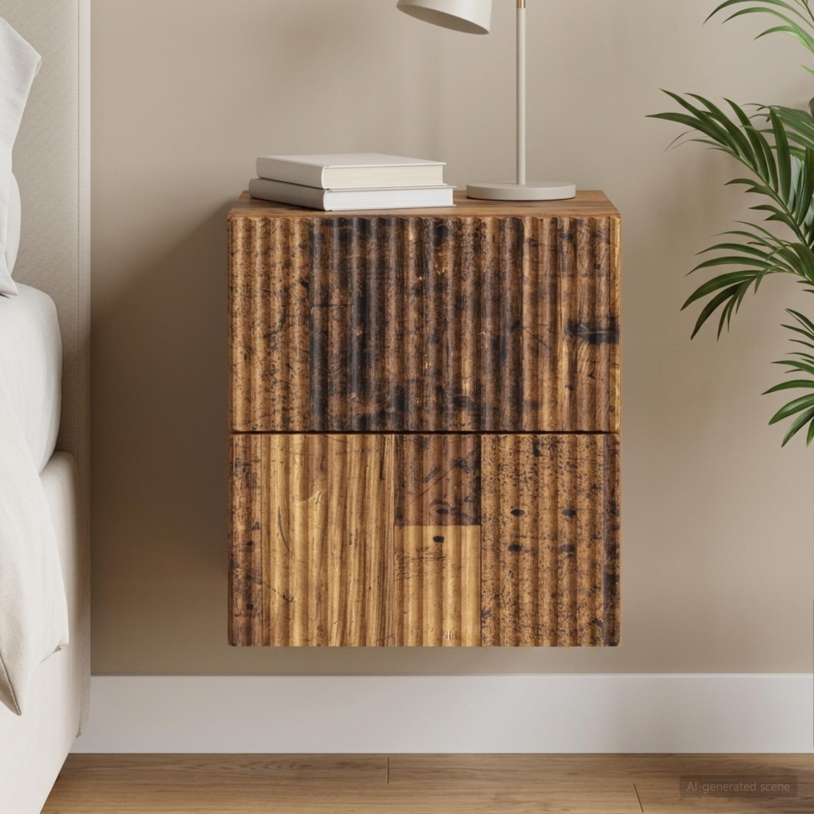 Wandmontierter Nachttisch Altholz 33 x 34,5 x 40 cm