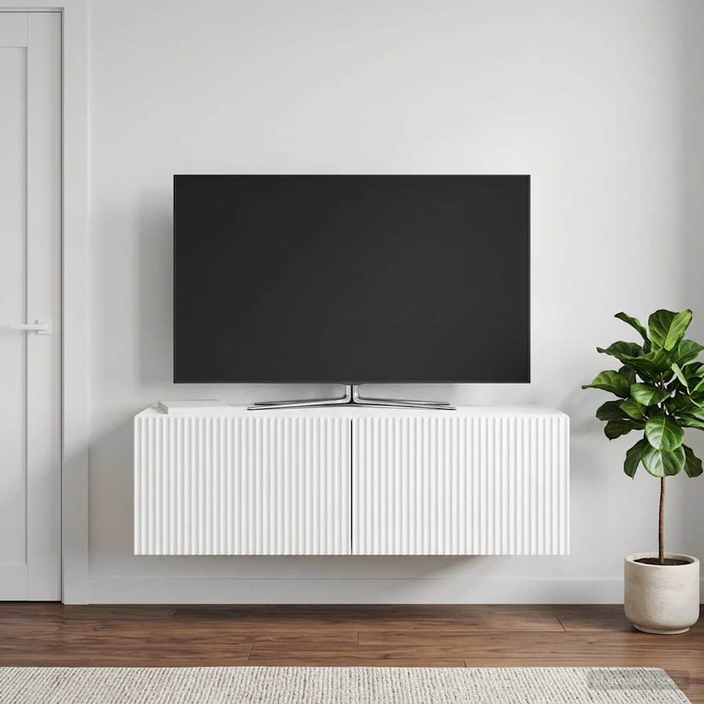 Wandmontierter TV-Schrank 98 x 31 x 30 cm Hochglanz Weiß