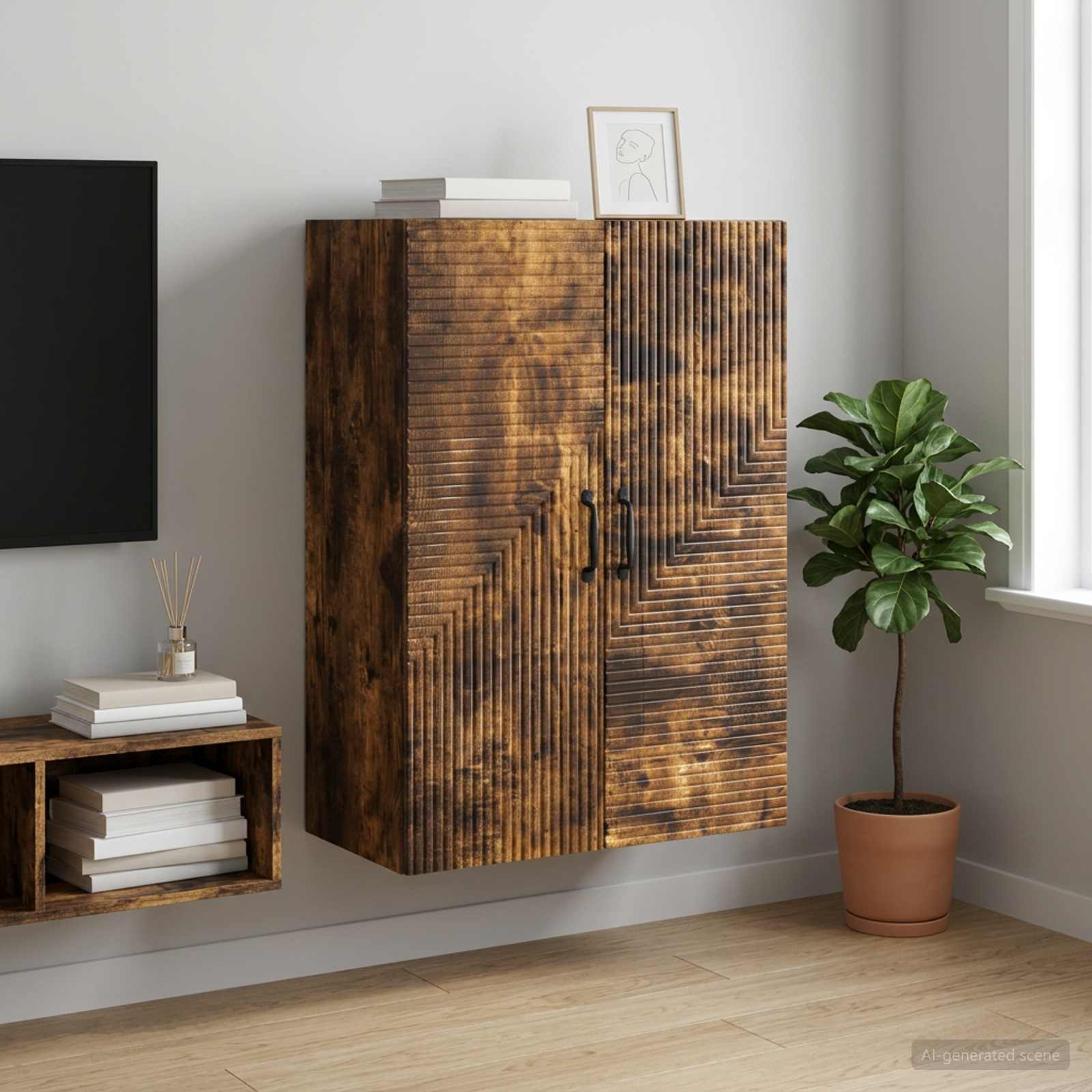 Wandschrank Geräucherte Eiche 66 x 34,5 x 90 cm Holzwerkstoff
