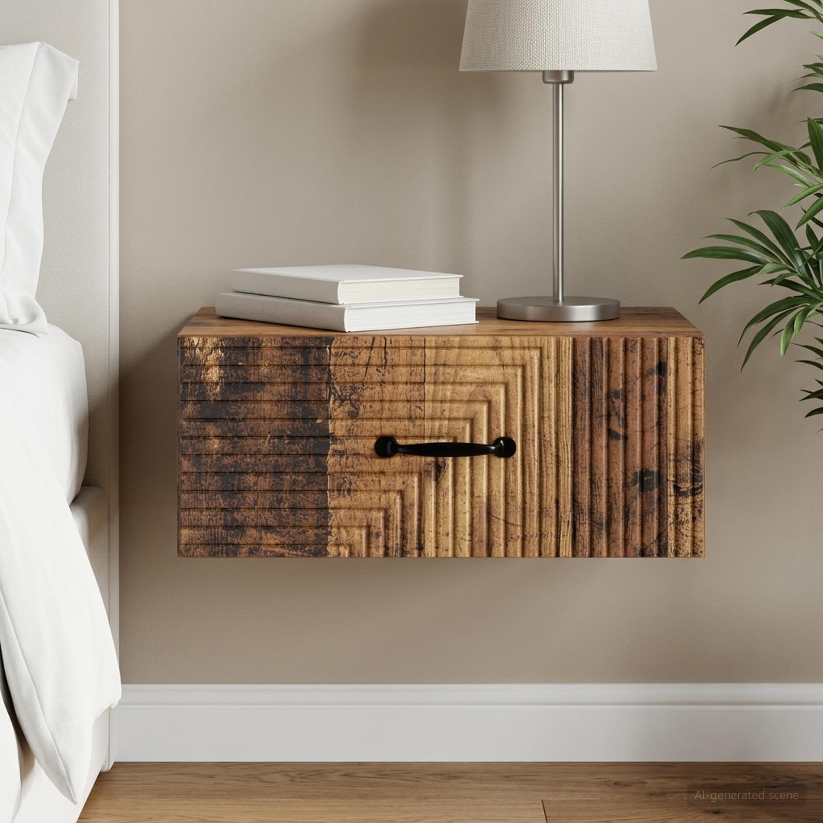 Wandmontierter Nachttisch Altholz 49 x 34,5 x 20 cm