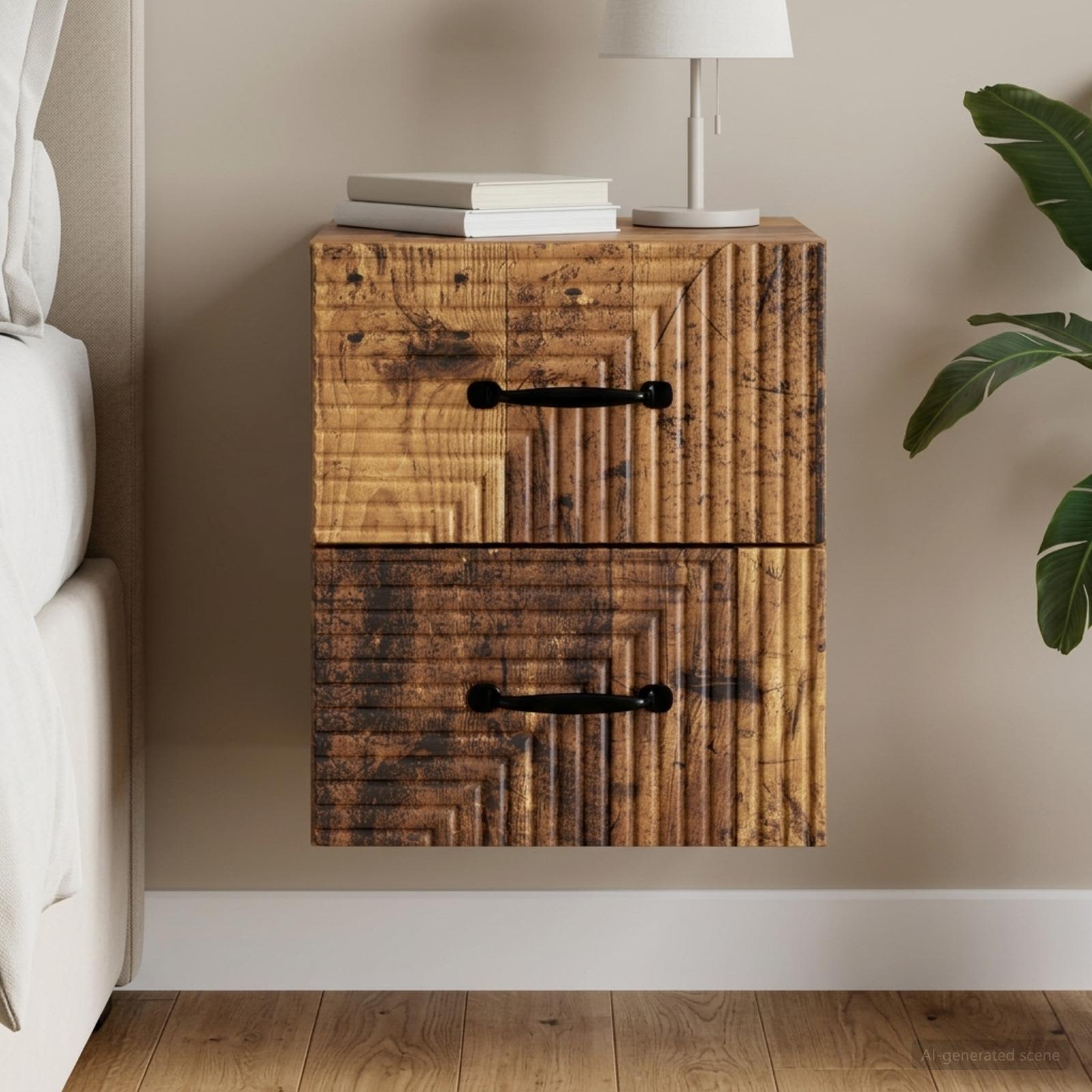 Wandmontierter Nachttisch Altholz 34,5 x 33 x 40 cm