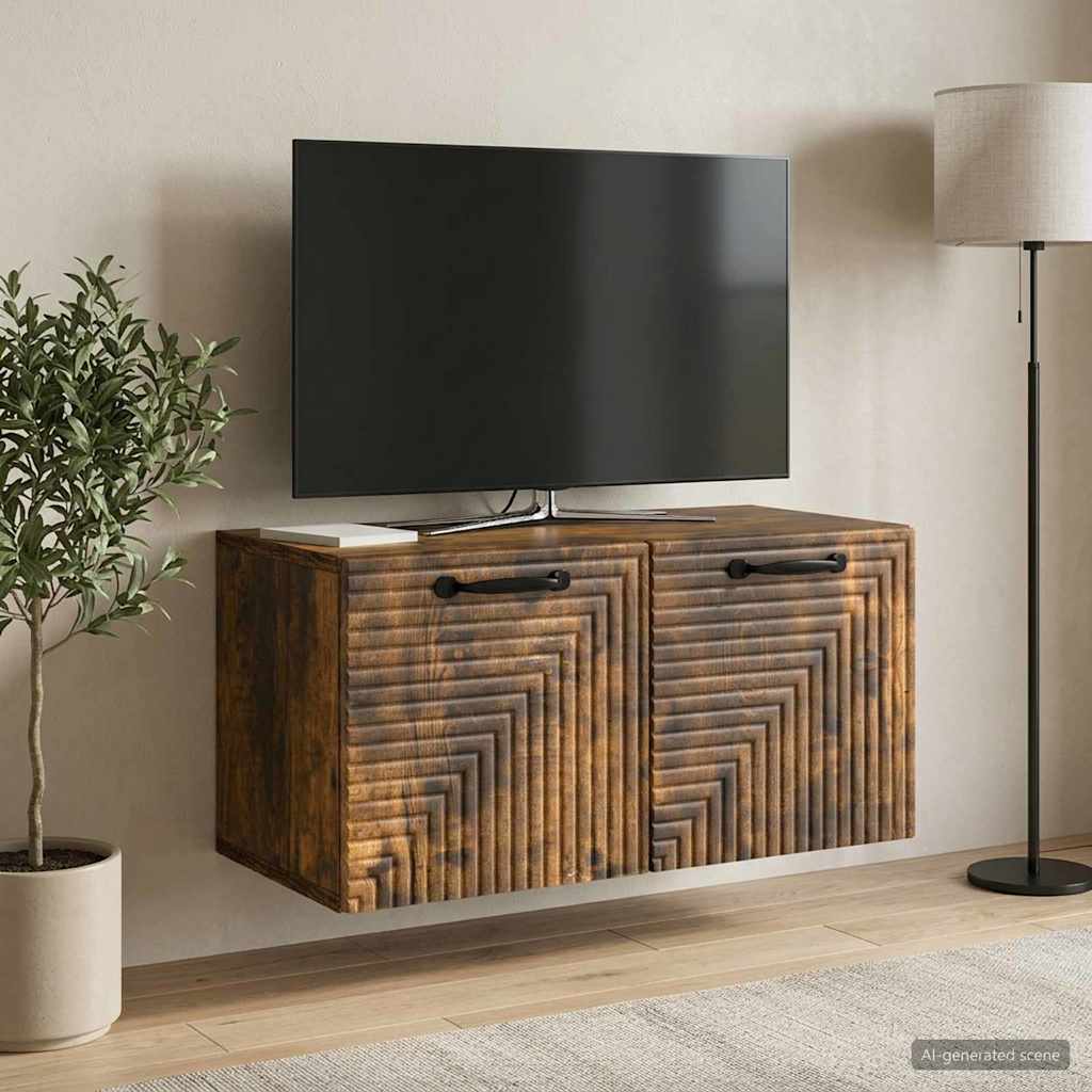Wandmontierter TV-Schrank Geräucherte Eiche 59,5 x 31 x 30 cm