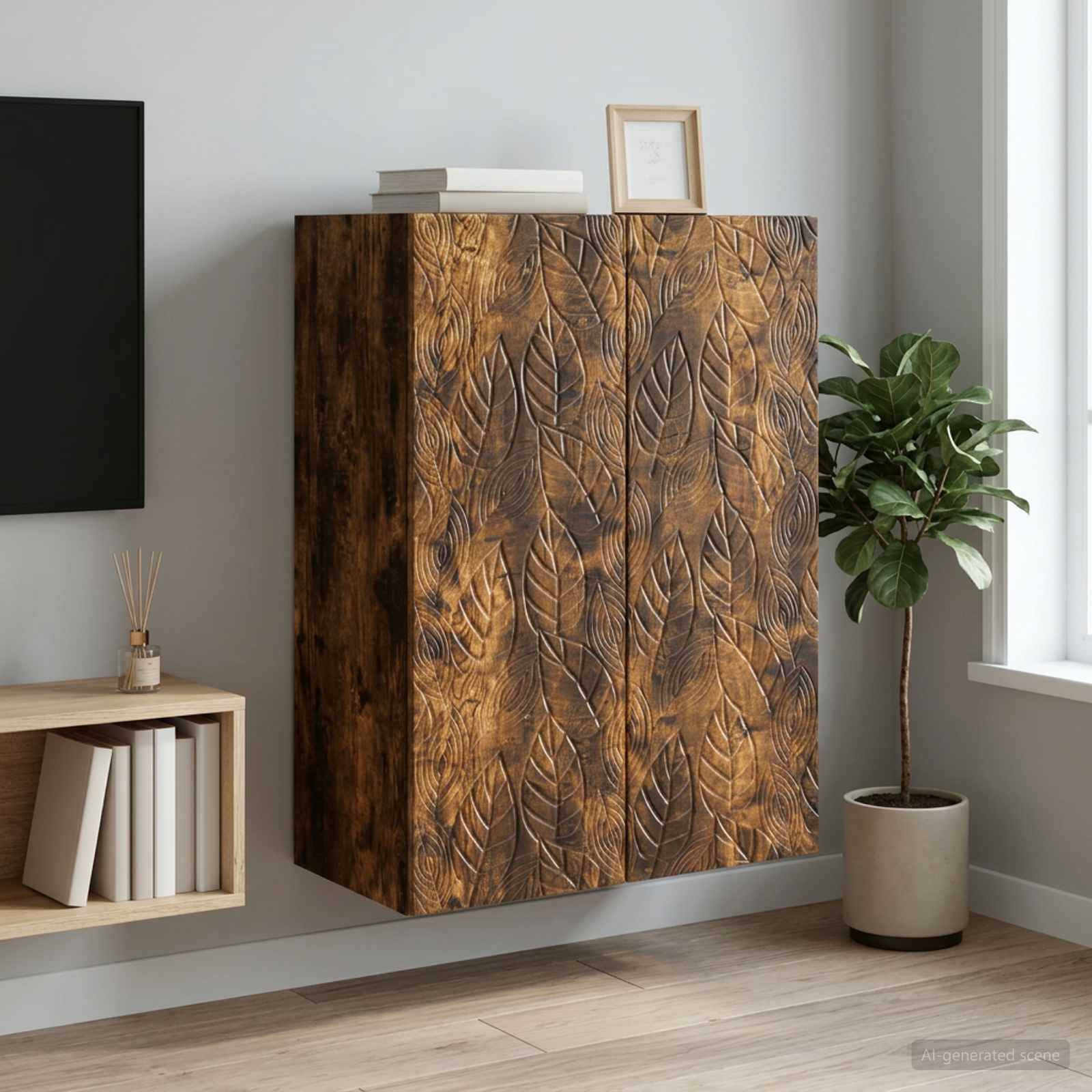 Wandschrank 66 x 34,5 x 90 cm Holzwerkstoff Räuchereiche