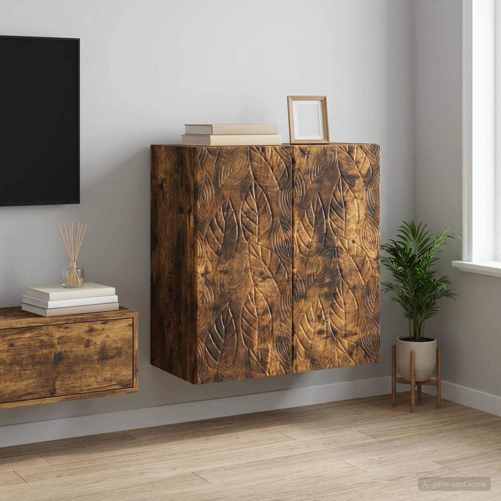 Wandschrank 59 x 31 x 60 cm Holzwerkstoff Räuchereiche