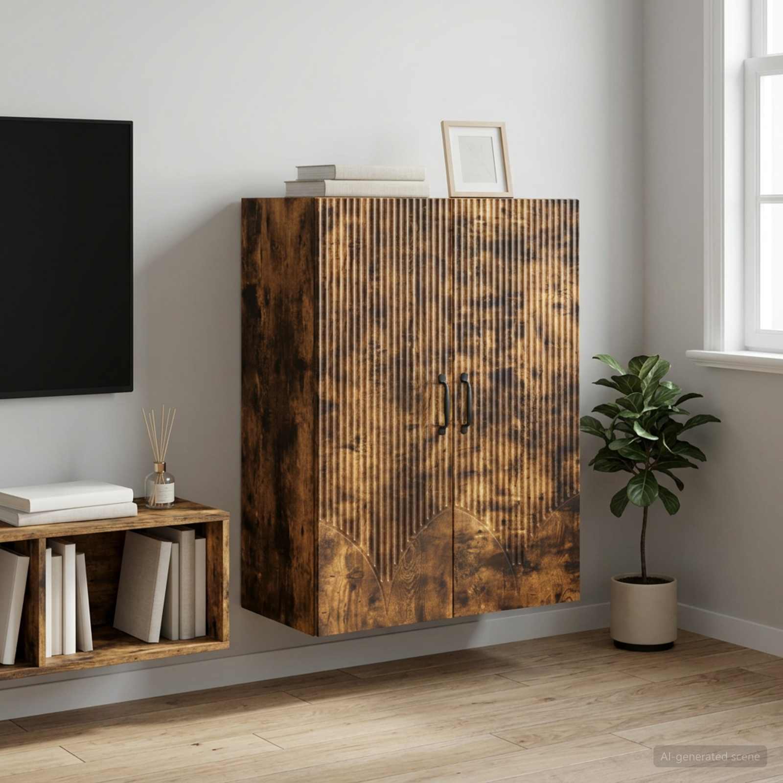 Wandschrank 66 x 34,5 x 90 cm Holzwerkstoff Räuchereiche