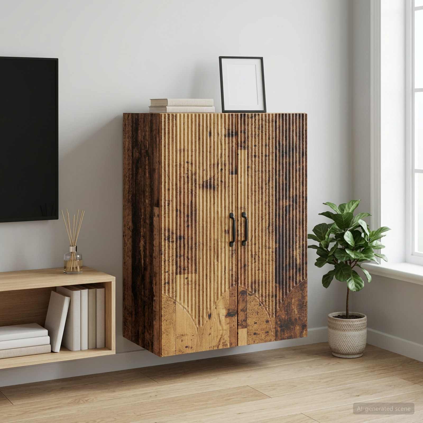 Wandschrank 66 x 34,5 x 90 cm Holzwerkstoff Altholz