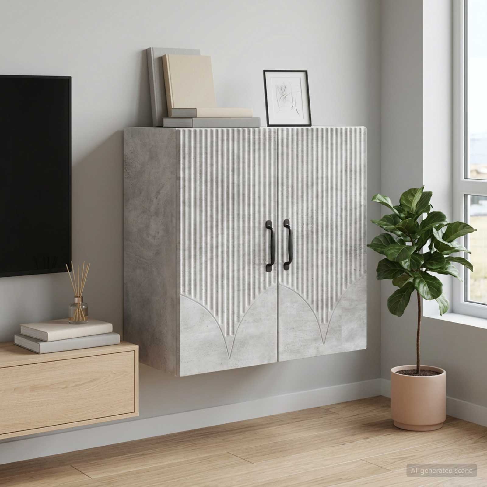 Wandschrank 59 x 31 x 60 cm Holzwerkstoff Betongrau