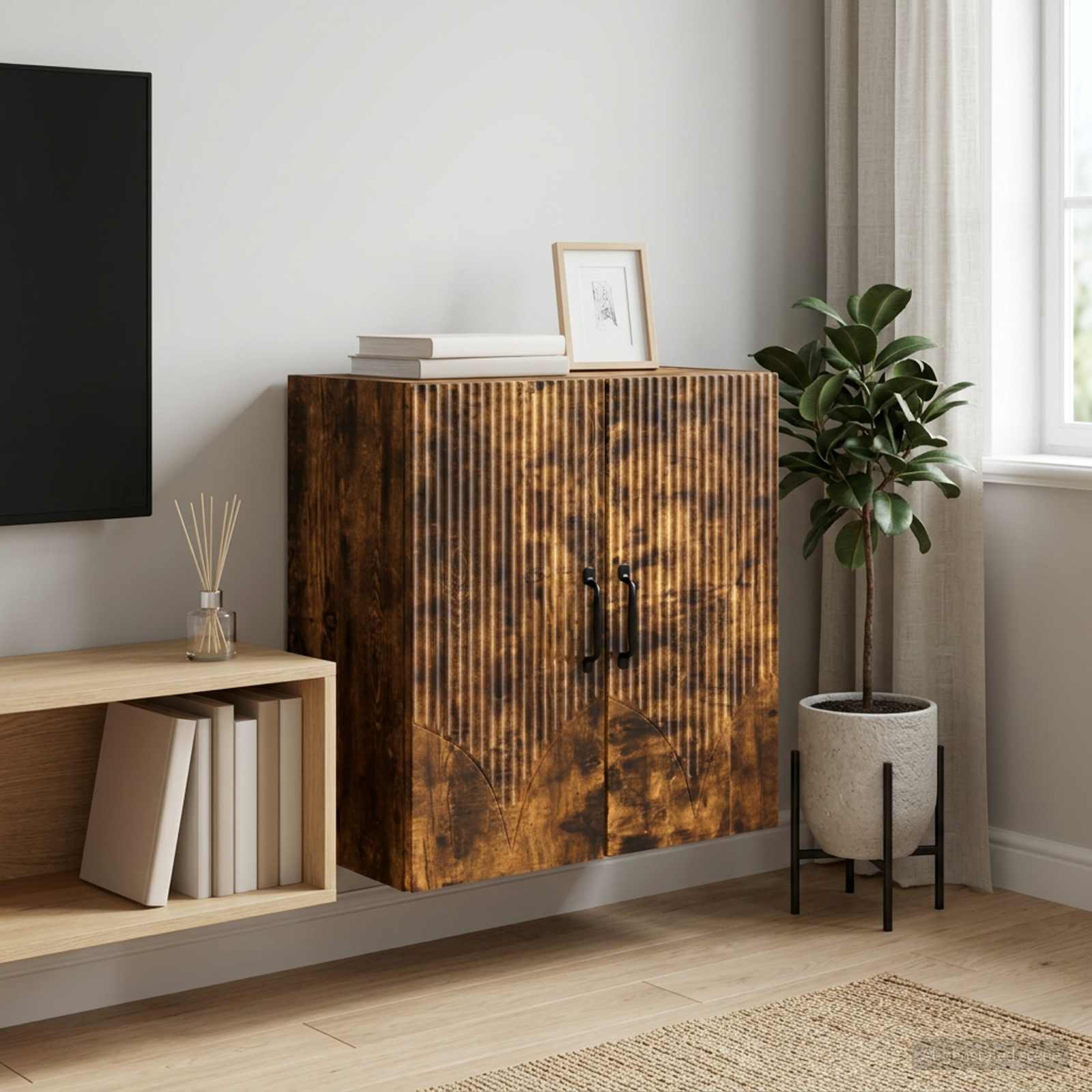 Wandschrank 59 x 31 x 60 cm Holzwerkstoff Räuchereiche