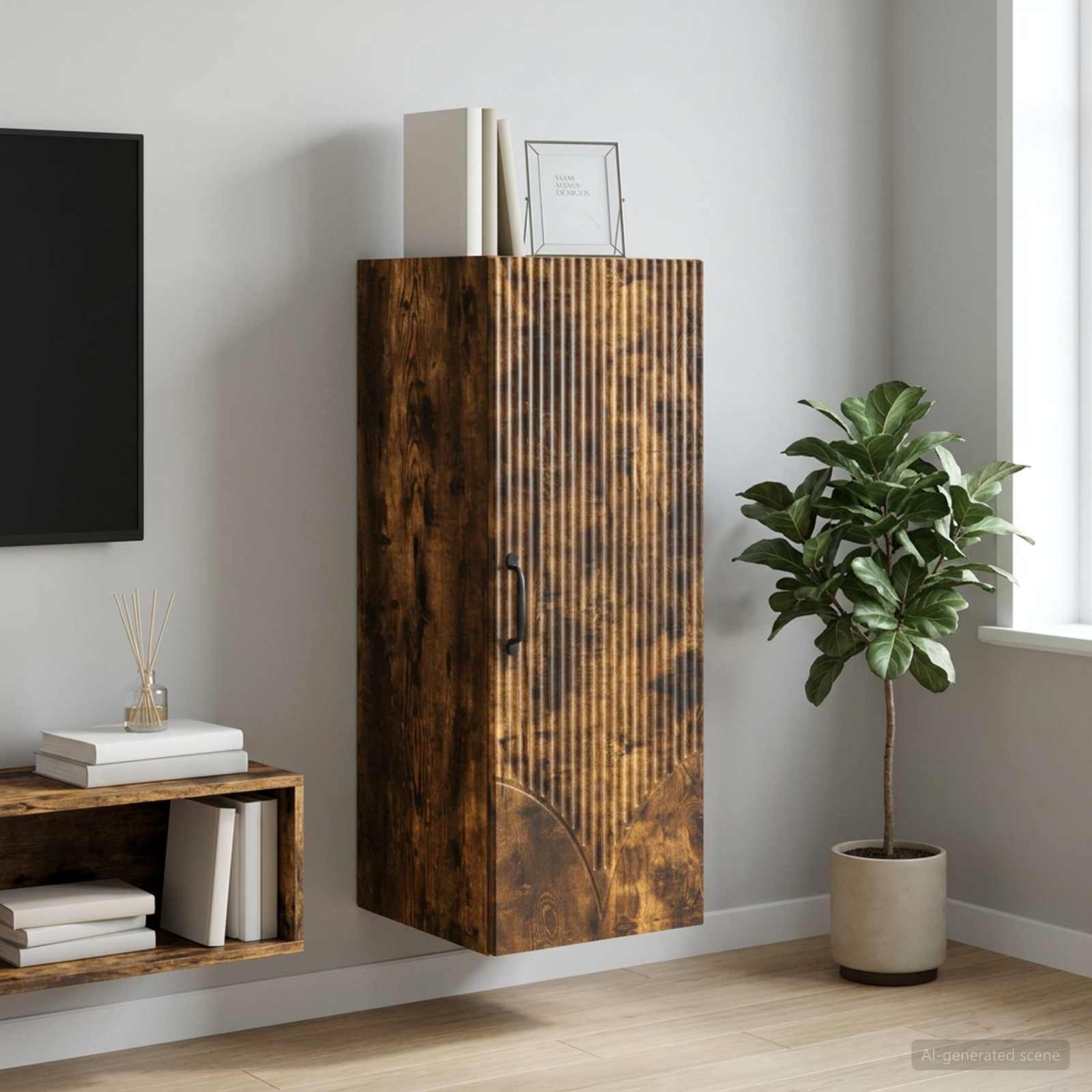 Wandschrank 33 x 34,5 x 90 cm Holzwerkstoff Räuchereiche