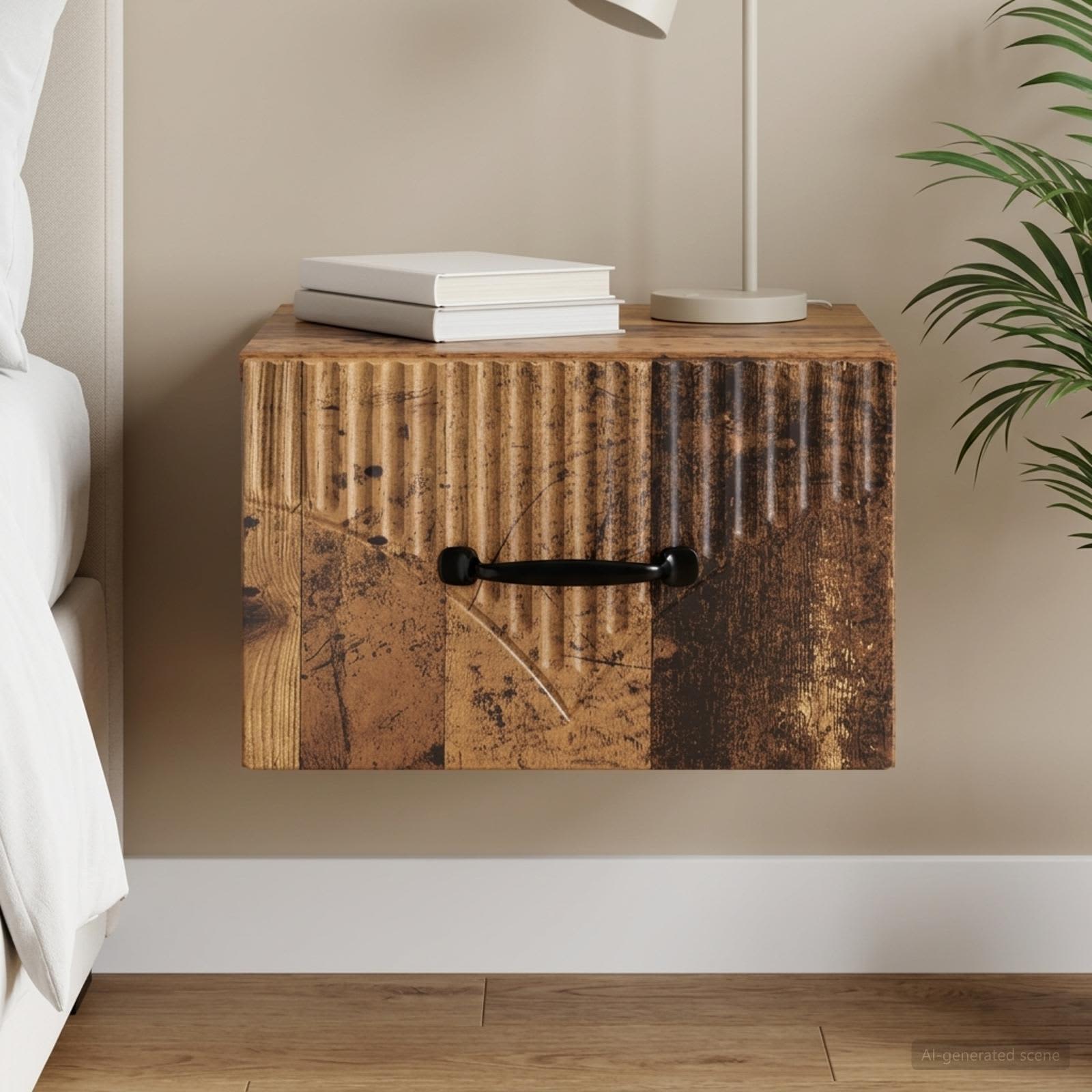 Wandmontierter Nachttisch Altholz 34,5 x 33 x 20 cm