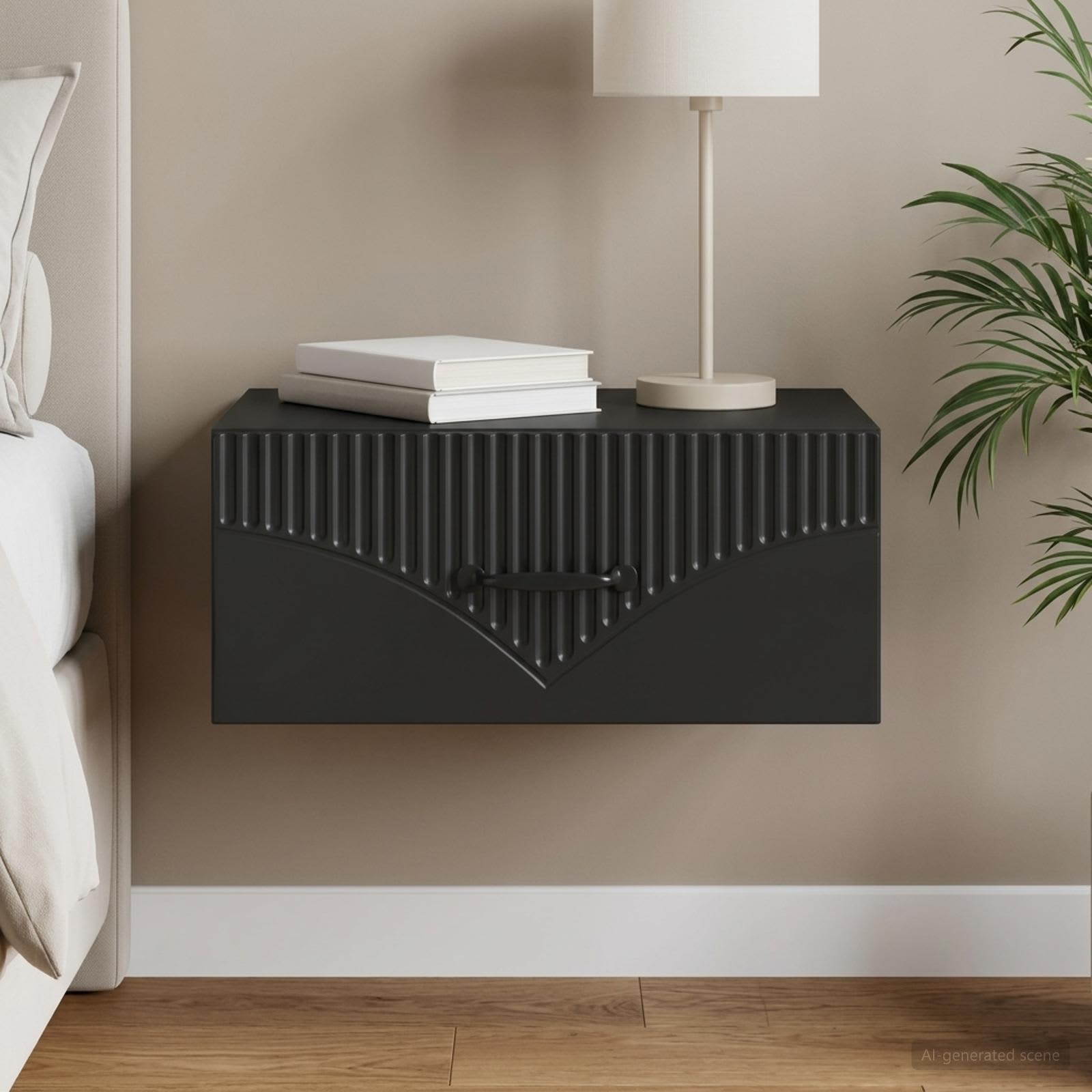Wandmontierter Nachttisch Schwarz 49 x 34,5 x 20 cm