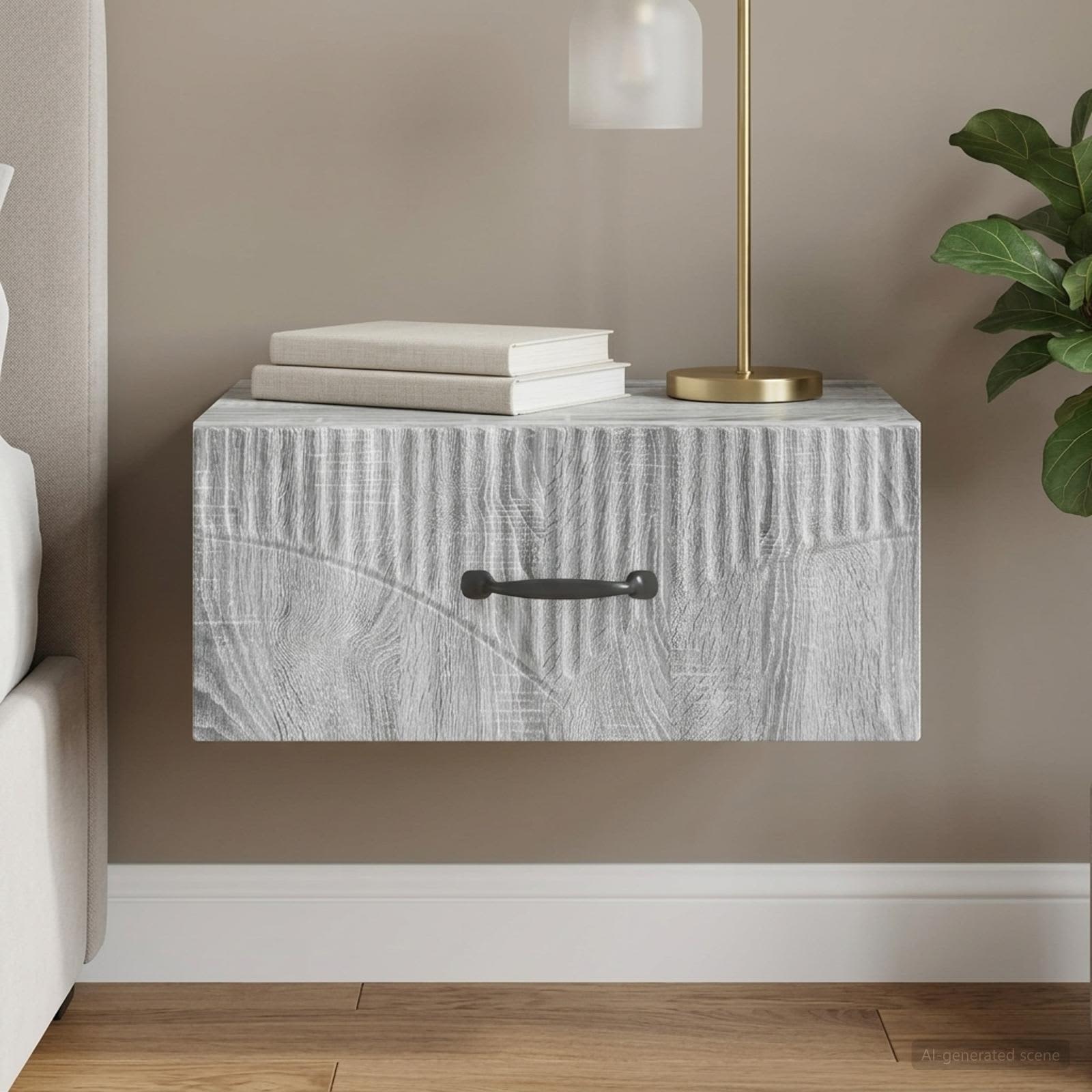 Wandmontierter Nachttisch Graues Sonoma 49 x 34,5 x 20 cm