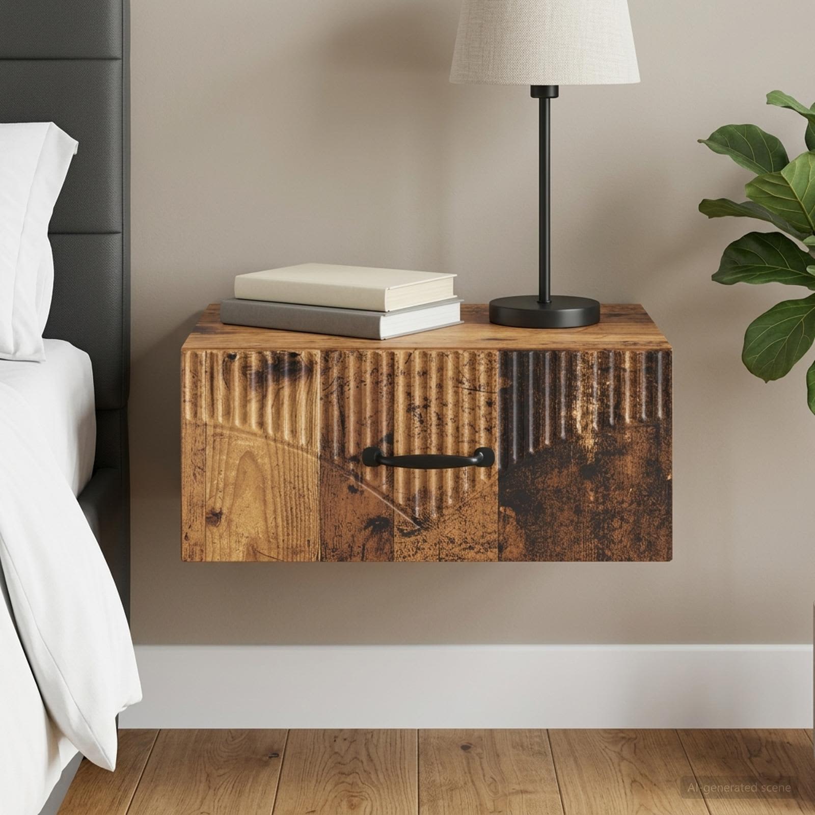 Wandmontierter Nachttisch Altholz 49 x 34,5 x 20 cm