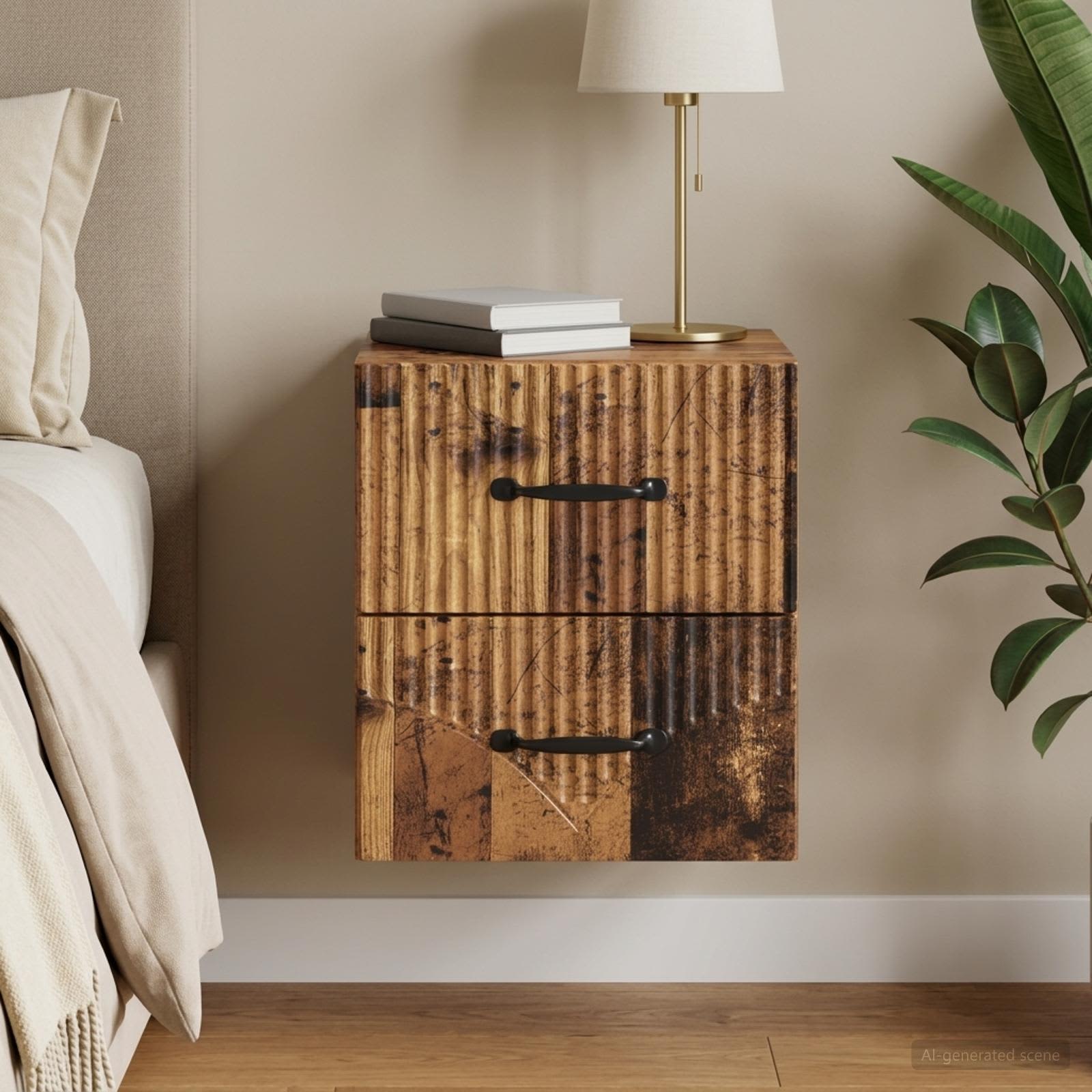 Wandmontierter Nachttisch Altholz 34,5 x 33 x 40 cm