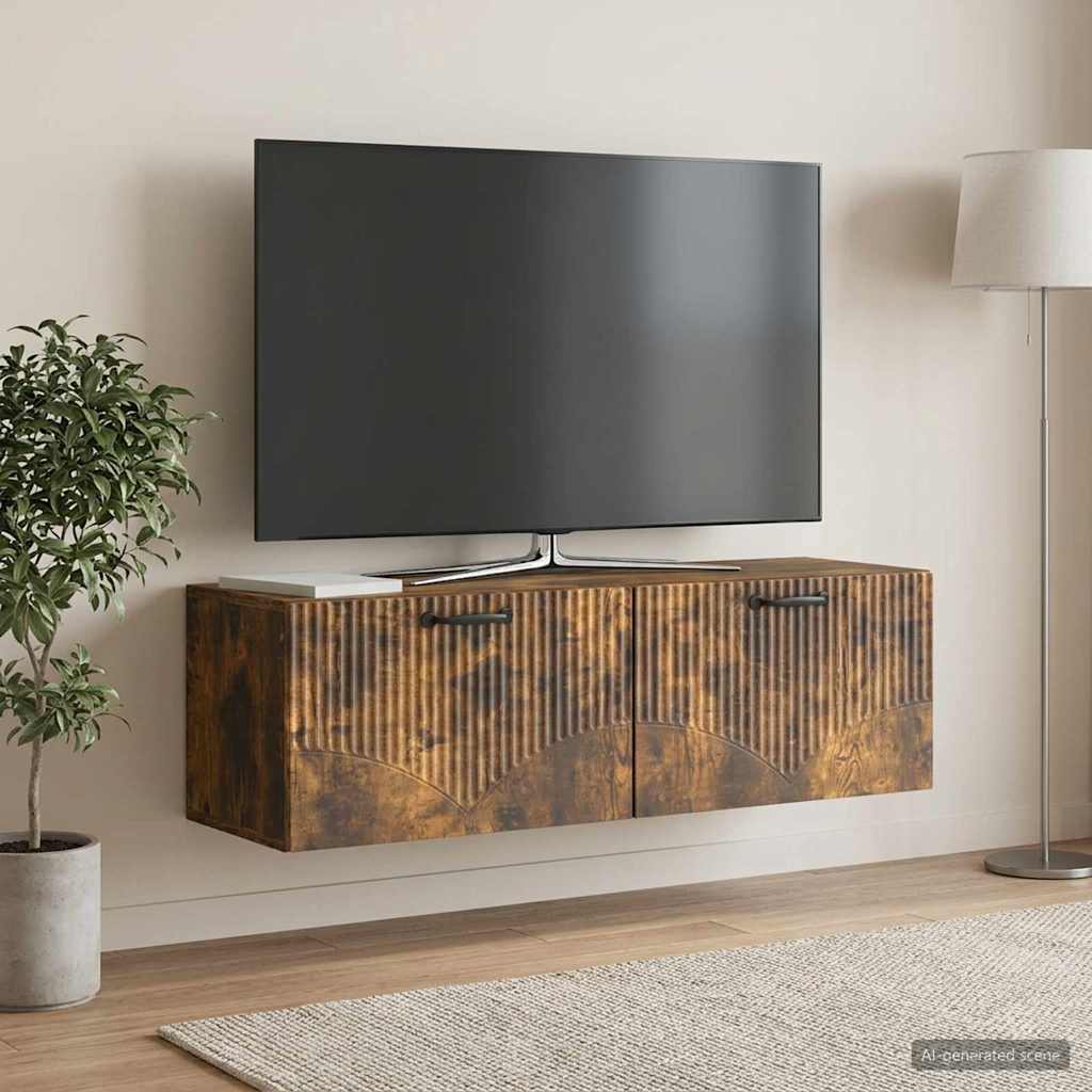 Wandmontierter TV-Schrank Geräucherte Eiche 98 x 31 x 30 cm