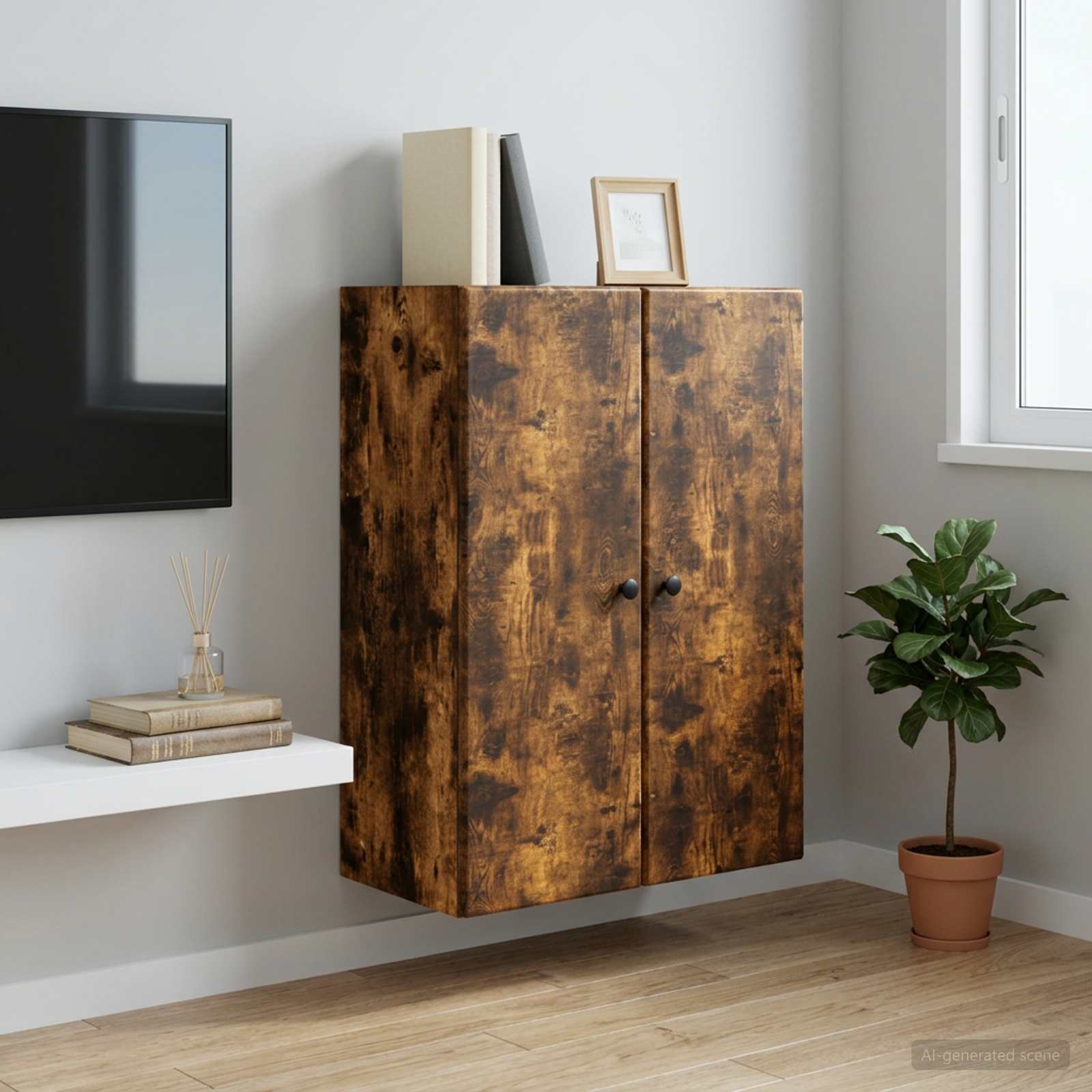 Wandschrank 66 x 34,5 x 90 cm Holzwerkstoff Räuchereiche