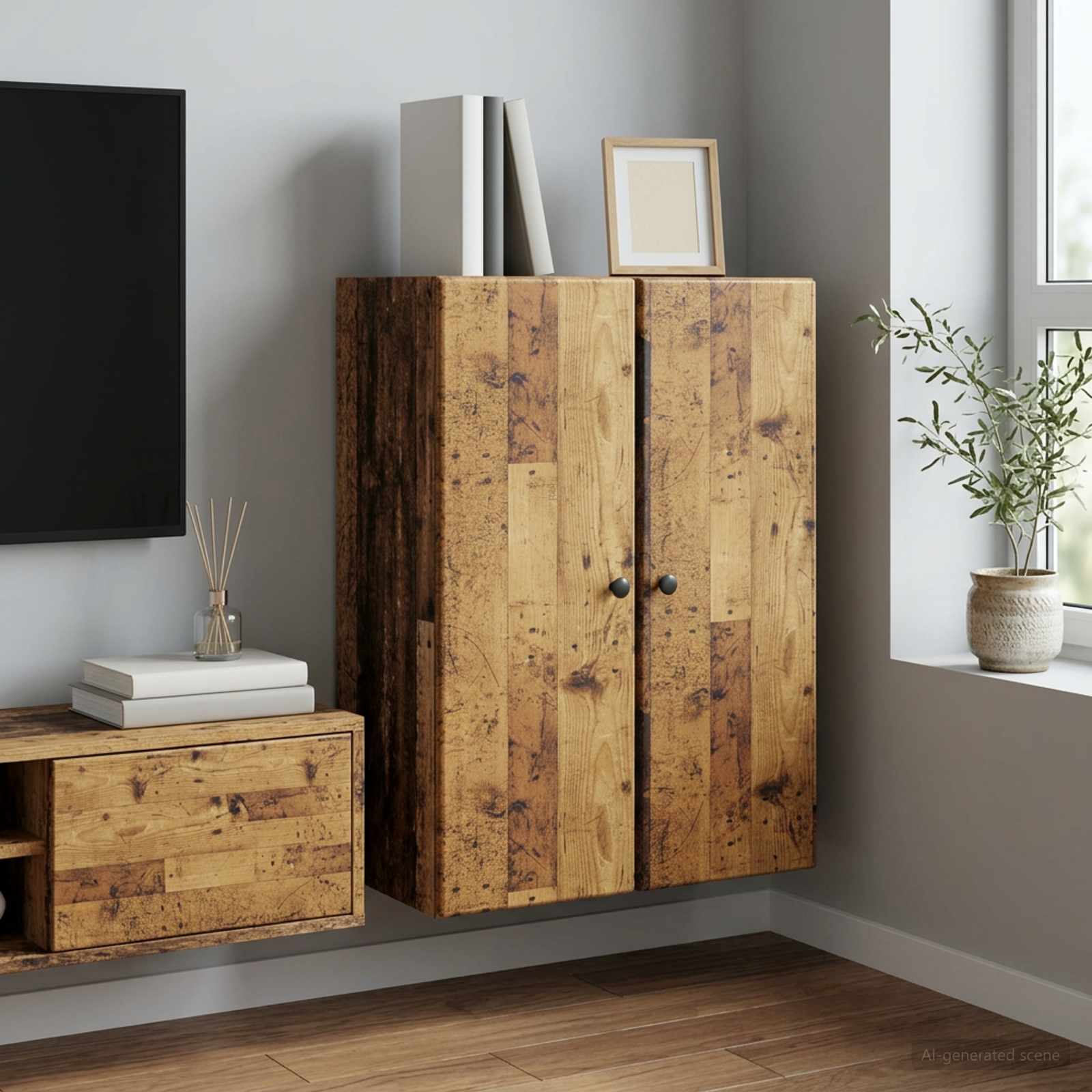 Wandschrank 66 x 34,5 x 90 cm Holzwerkstoff Altholz