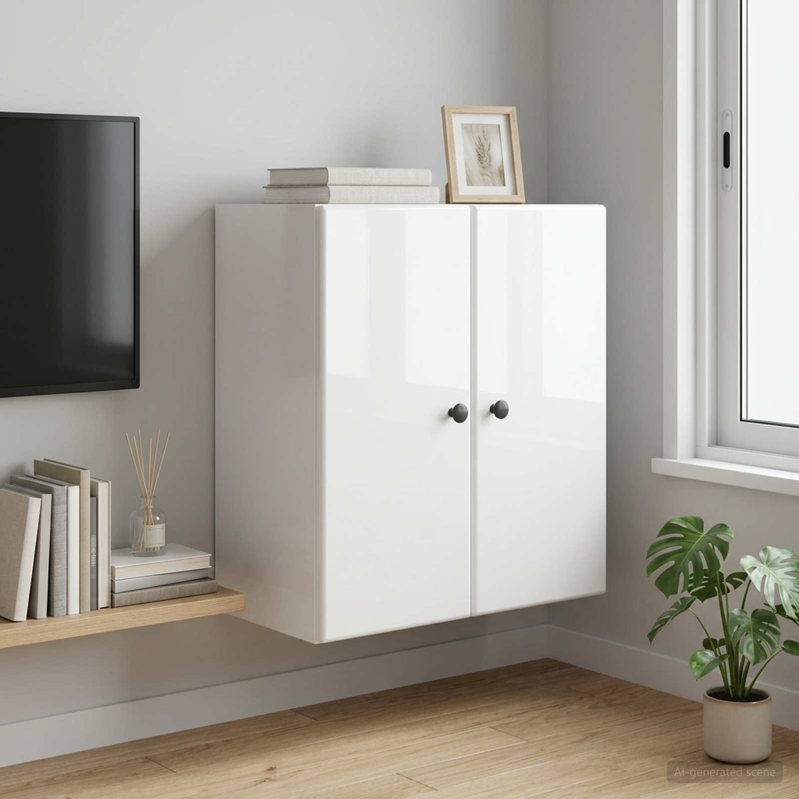 Wandschrank 59 x 31 x 60 cm Holzwerkstoff Hochglanz Weiß