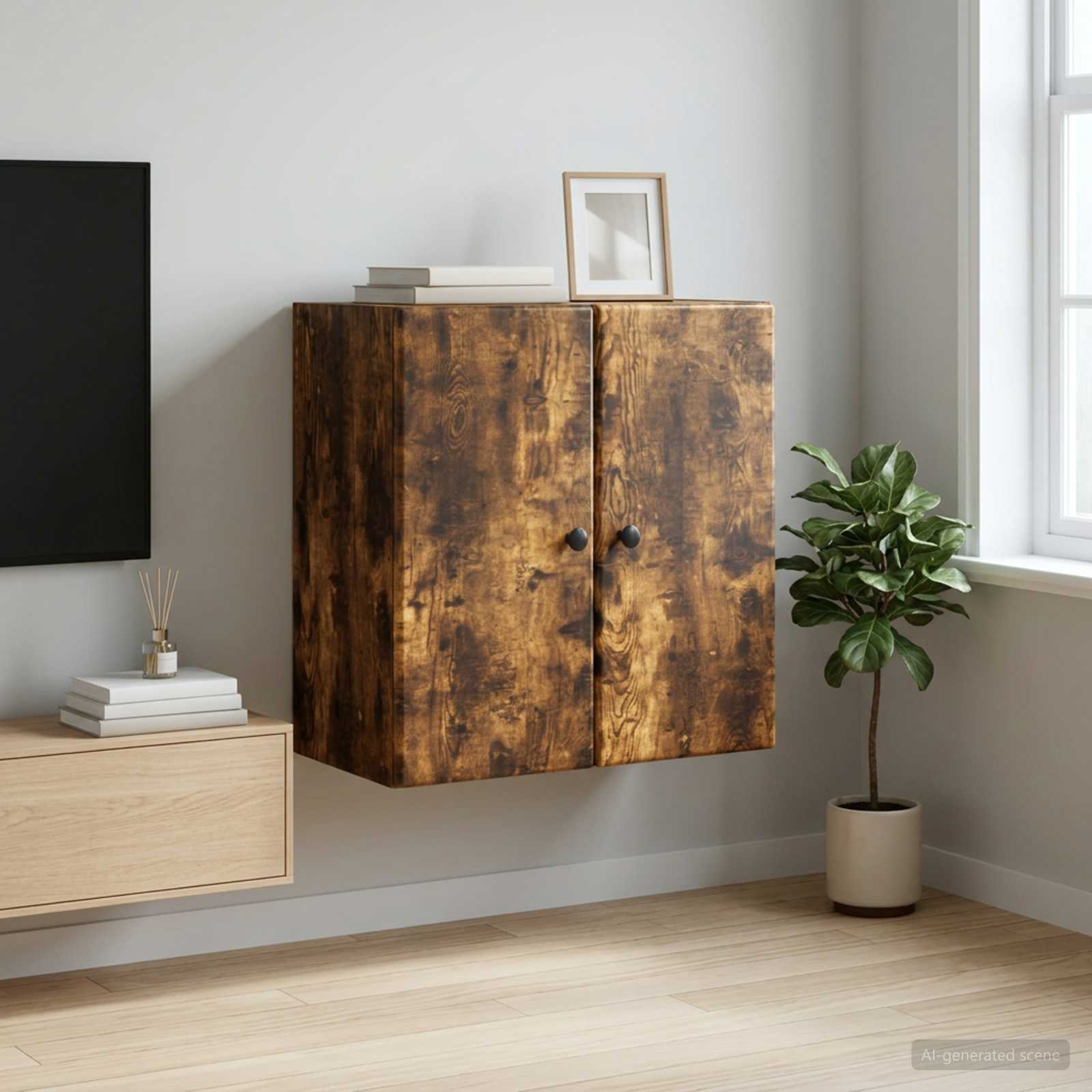 Wandschrank 59 x 31 x 60 cm Holzwerkstoff Räuchereiche