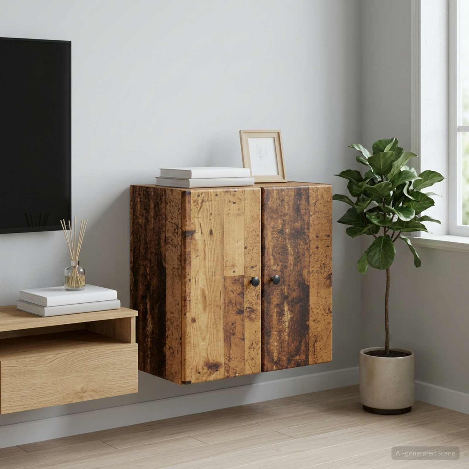 Wandschrank 59 x 31 x 60 cm Holzwerkstoff Altholz