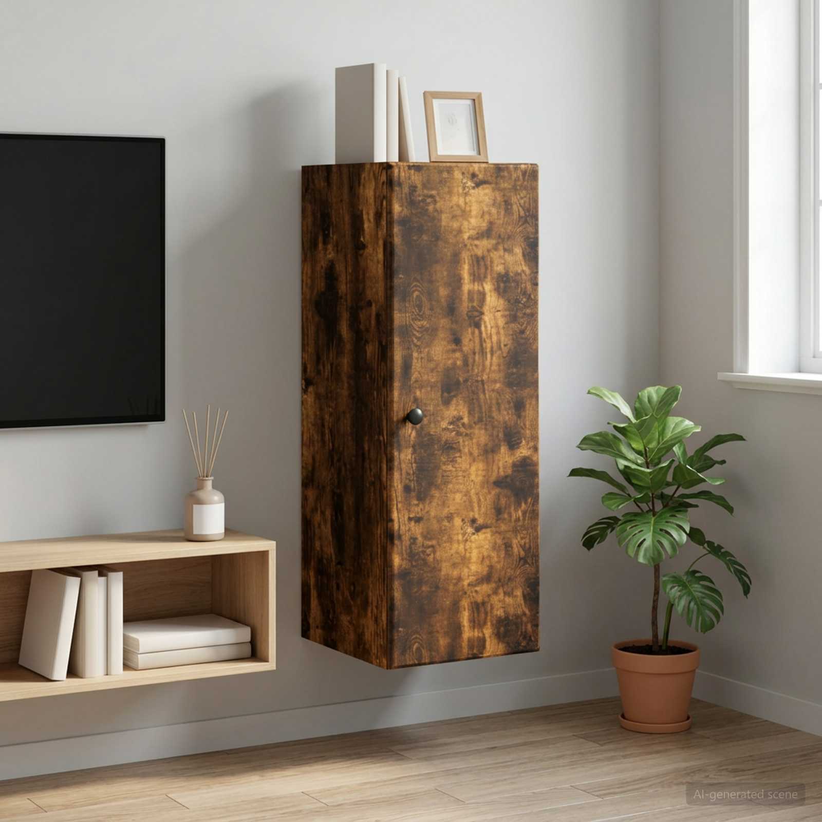 Wandschrank 33 x 34,5 x 90 cm Holzwerkstoff Räuchereiche
