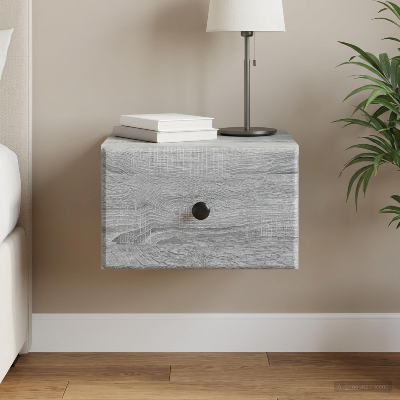 Wandmontierter Nachttisch Graues Sonoma 34,5 x 33 x 20 cm