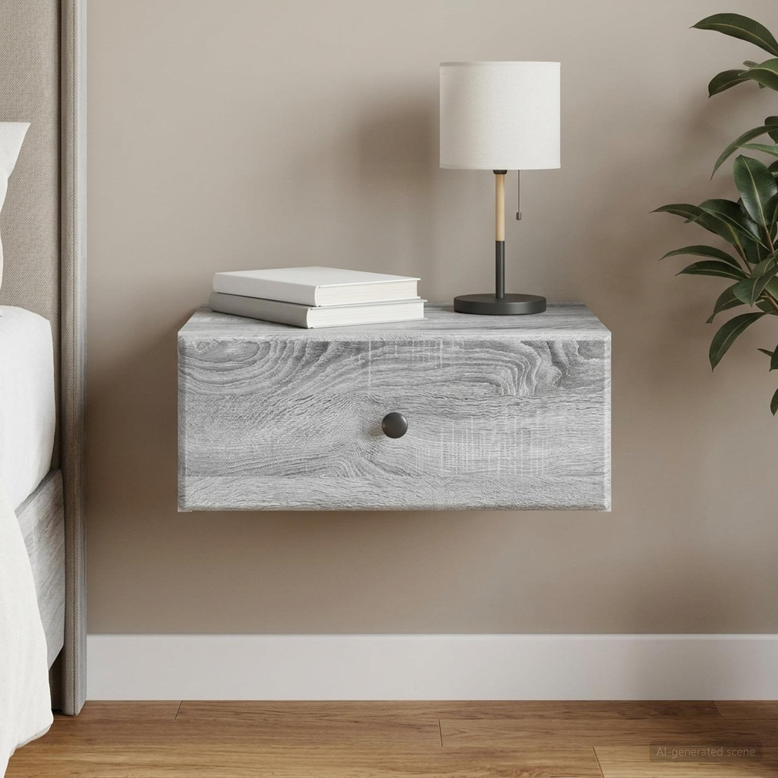Wandmontierter Nachttisch Graues Sonoma 49 x 34,5 x 20 cm