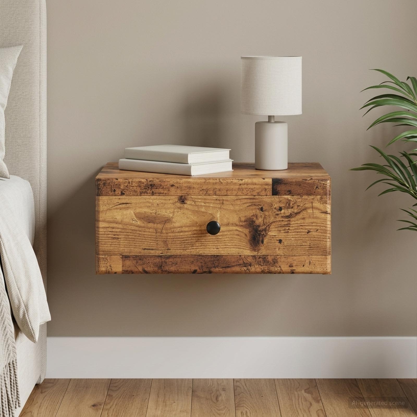 Wandmontierter Nachttisch Altholz 49 x 34,5 x 20 cm