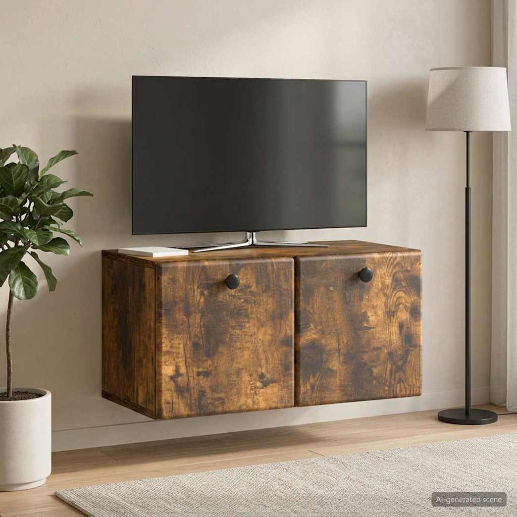 Wandmontierter TV-Schrank 59,5 x 31 x 30 cm Geräucherte Eiche