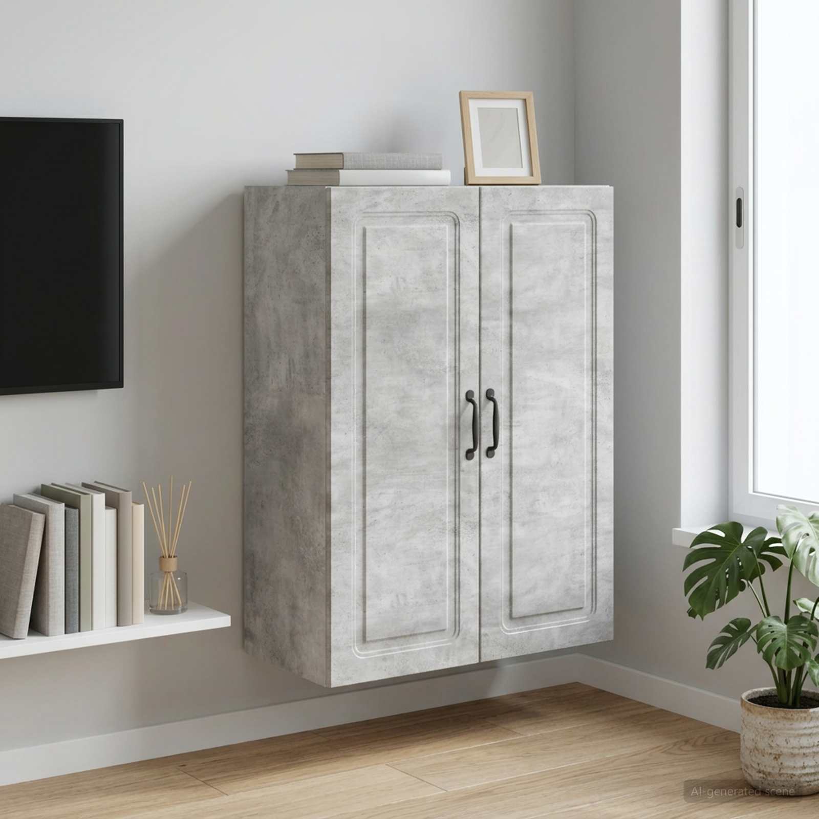 Wandschrank 66 x 34,5 x 90 cm Holzwerkstoff Betongrau