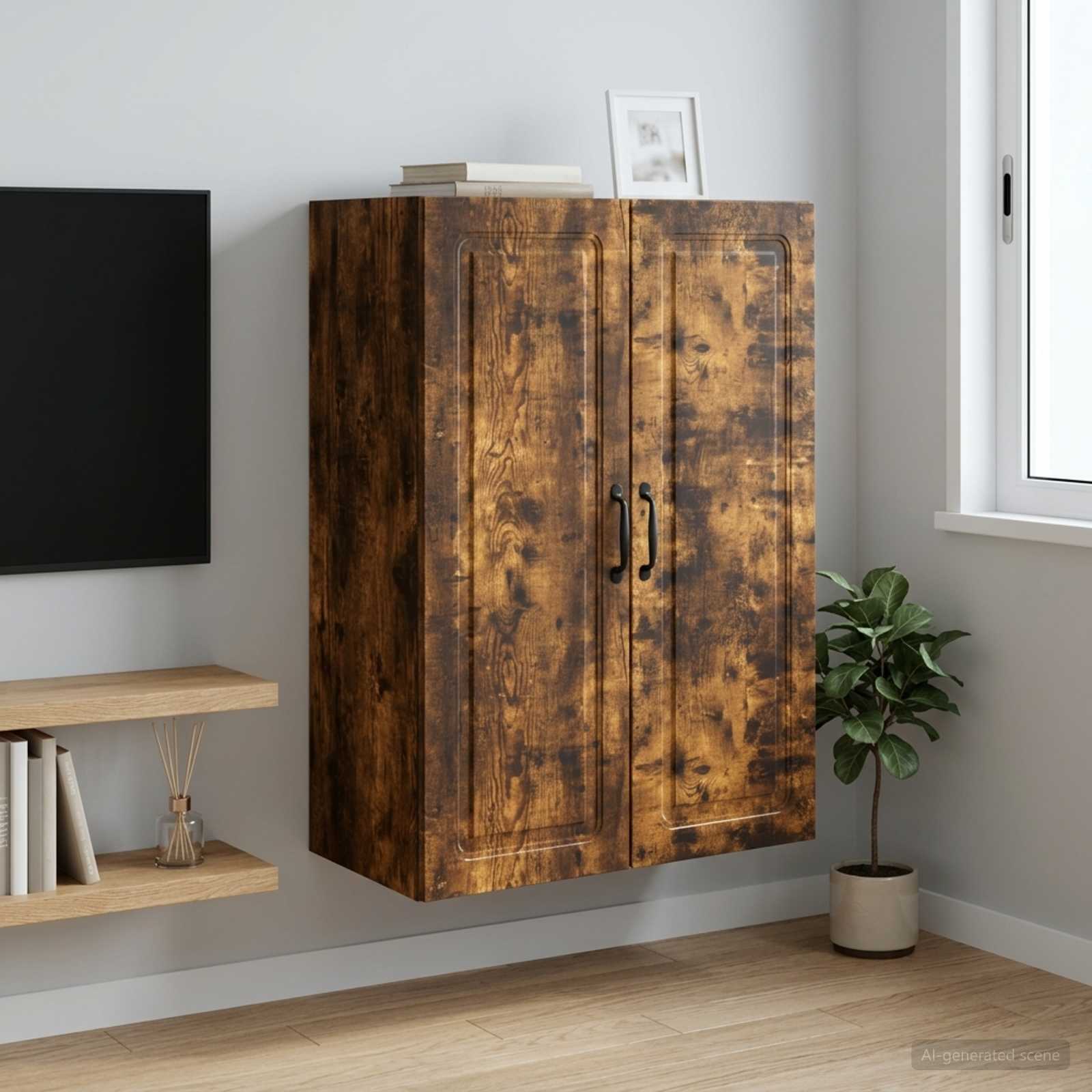 Wandschrank 66 x 34,5 x 90 cm Holzwerkstoff Räuchereiche