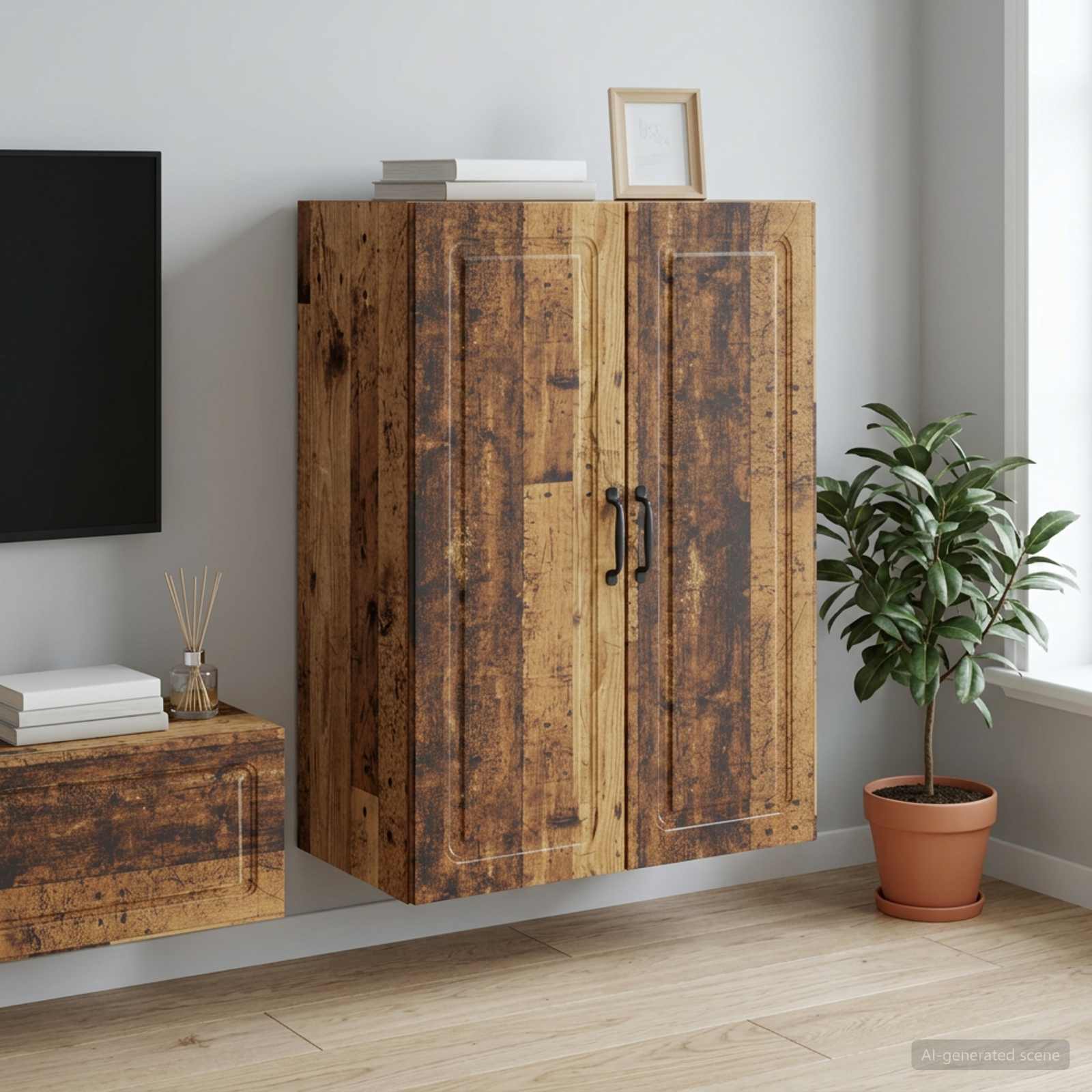 Wandschrank 66 x 34,5 x 90 cm Holzwerkstoff Altholz