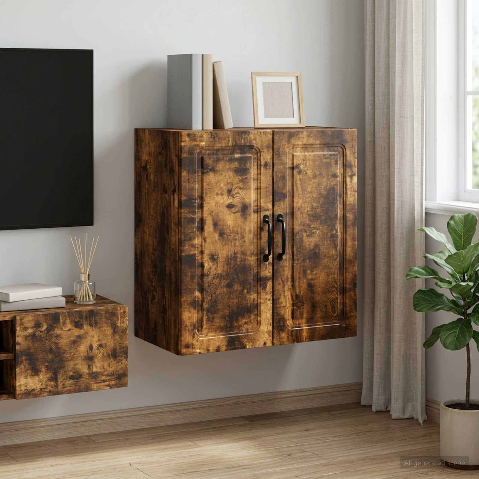Wandschrank 59 x 31 x 60 cm Holzwerkstoff Räuchereiche