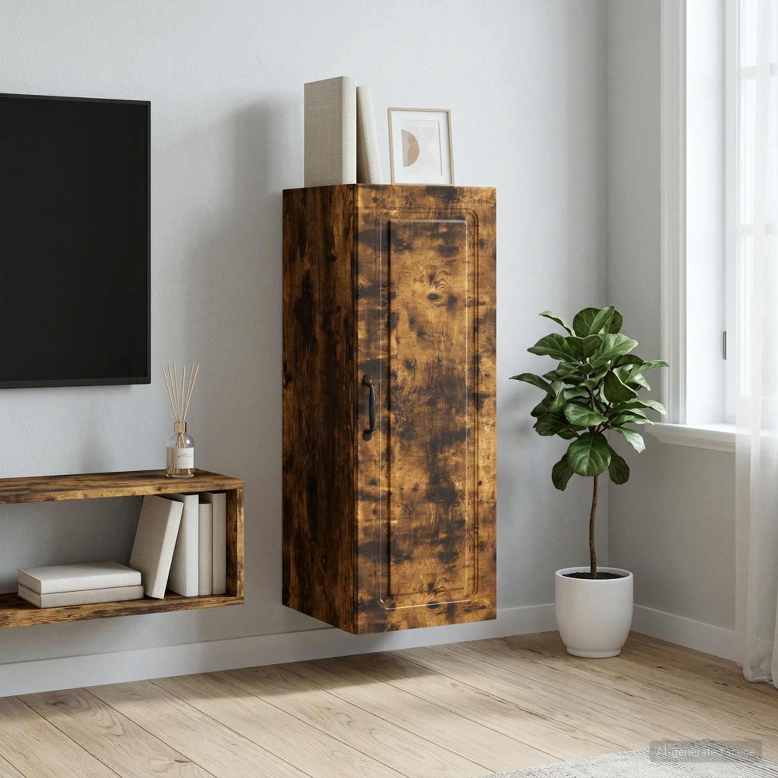 Wandschrank 33 x 34,5 x 90 cm Holzwerkstoff Räuchereiche