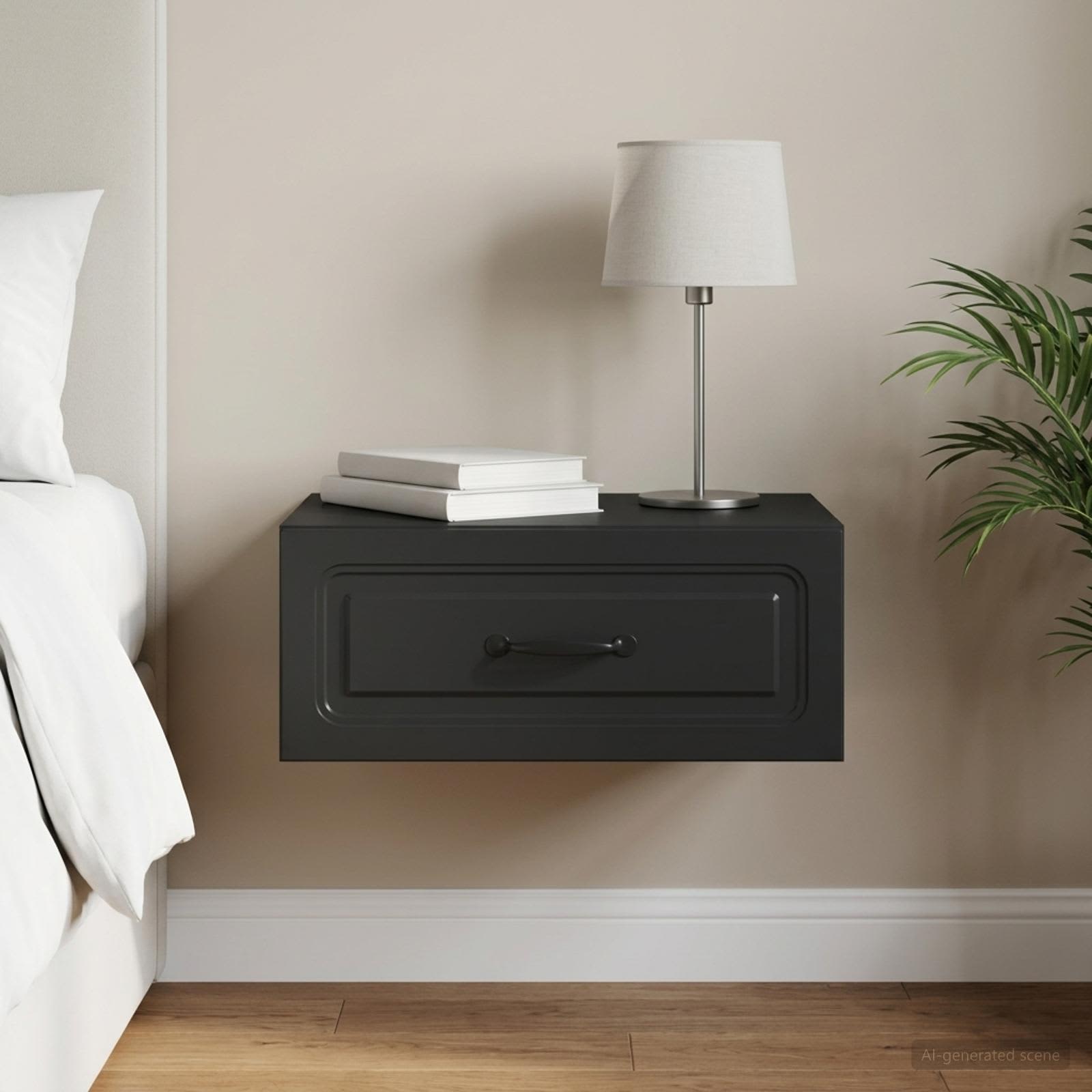 Wandmontierter Nachttisch Schwarz 49 x 34,5 x 20 cm