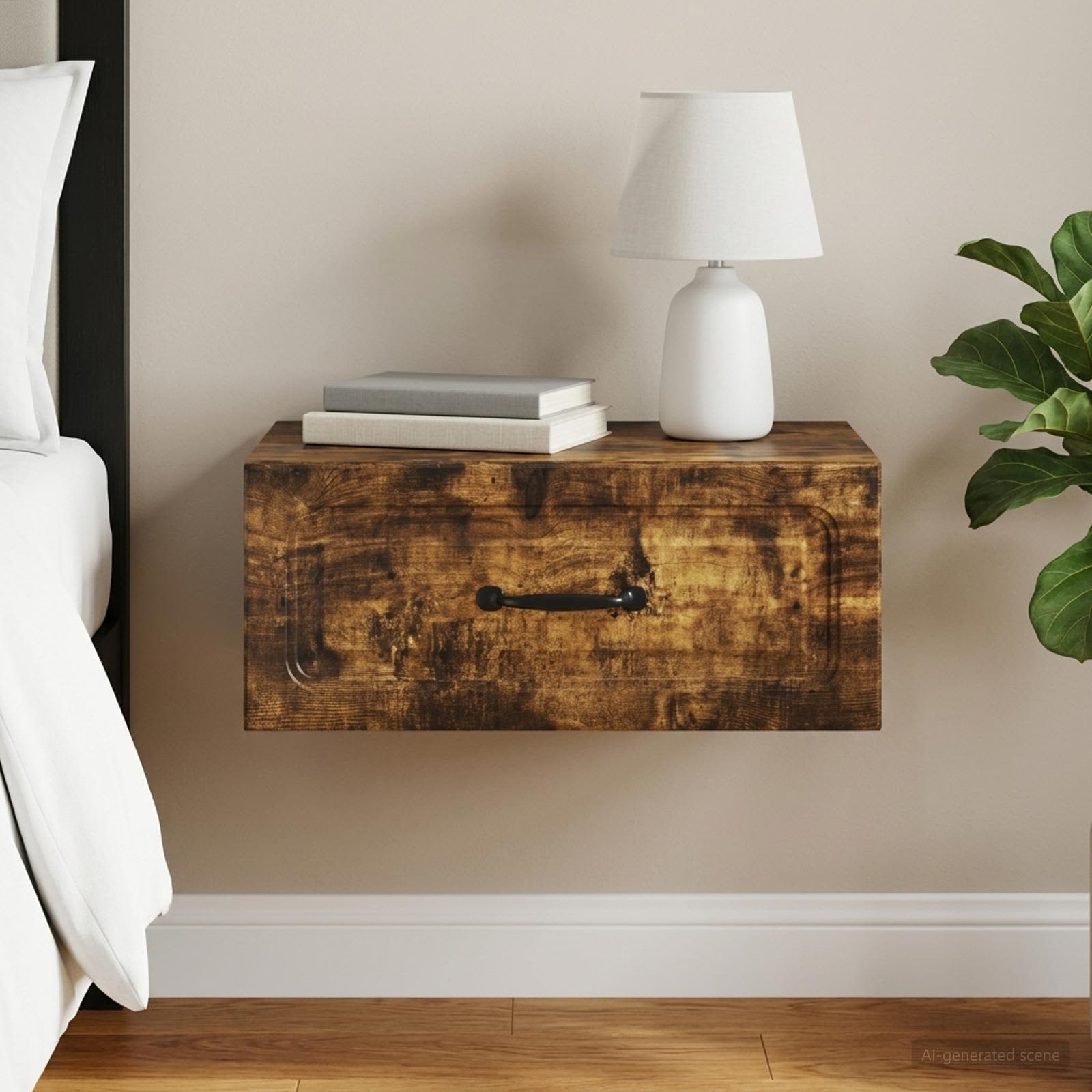 Wandmontierter Nachttisch Räuchereiche 49 x 34,5 x 20 cm