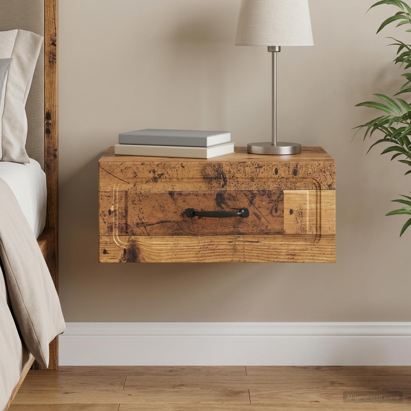 Wandmontierter Nachttisch Altholz 49 x 34,5 x 20 cm