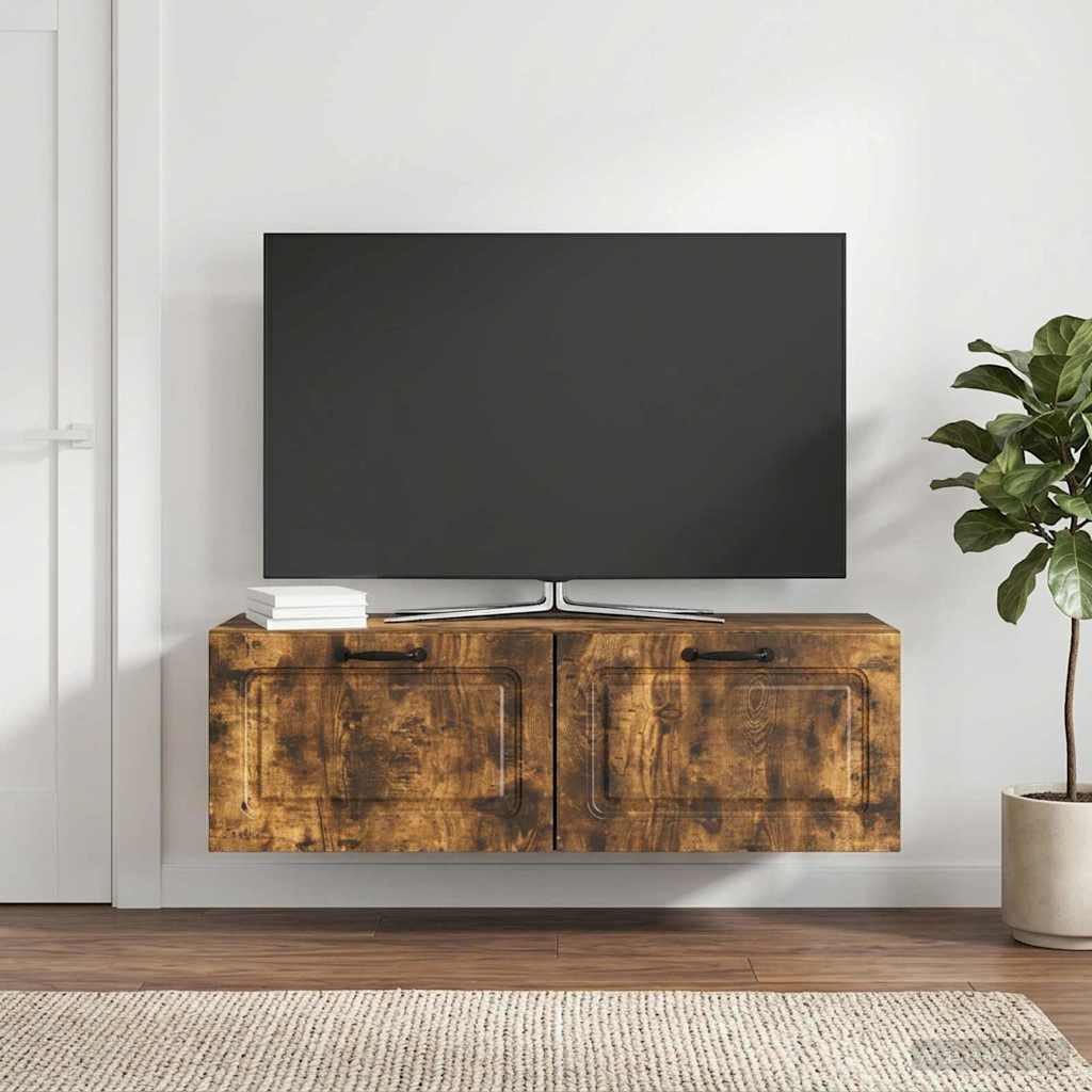 Wandmontierter TV-Schrank Geräucherte Eiche 98 x 31 x 30 cm