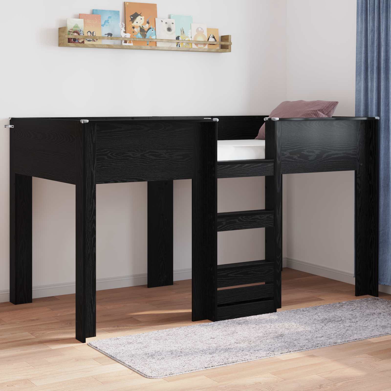 Etagenbett für Kinder Schwarz Eichen-Optik 90 x 190 cm