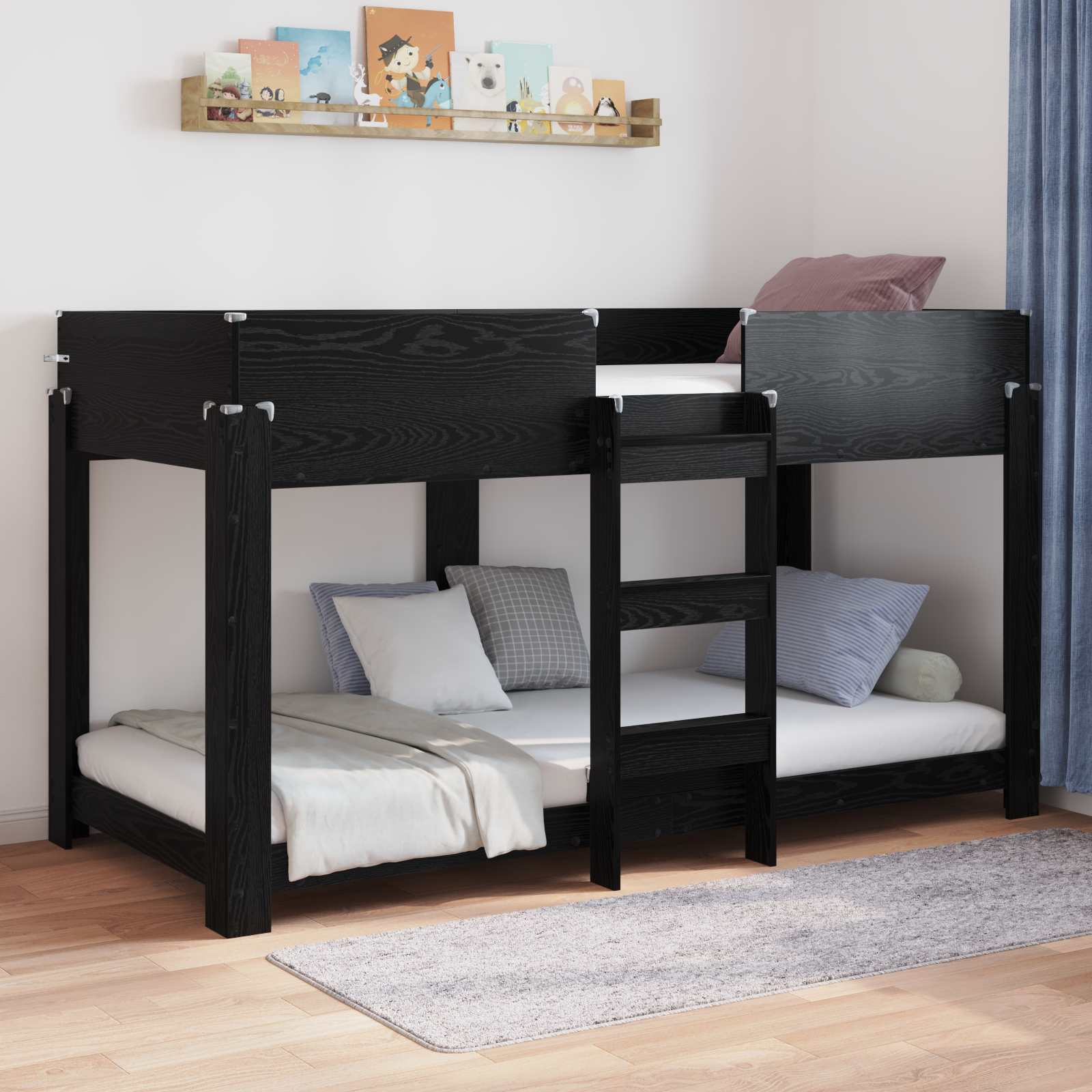Etagenbett für Kinder Schwarz Eichen-Optik 80 x 200 cm