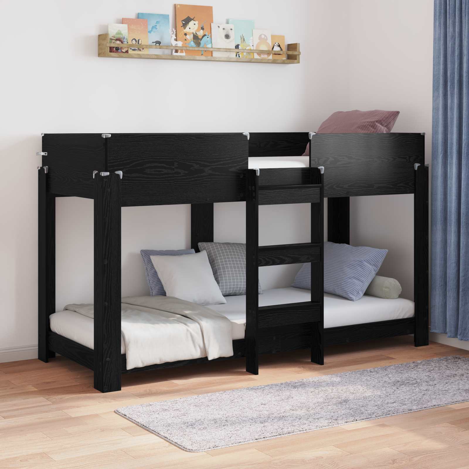 Etagenbett für Kinder Schwarz Eichen-Optik 75 x 190 cm