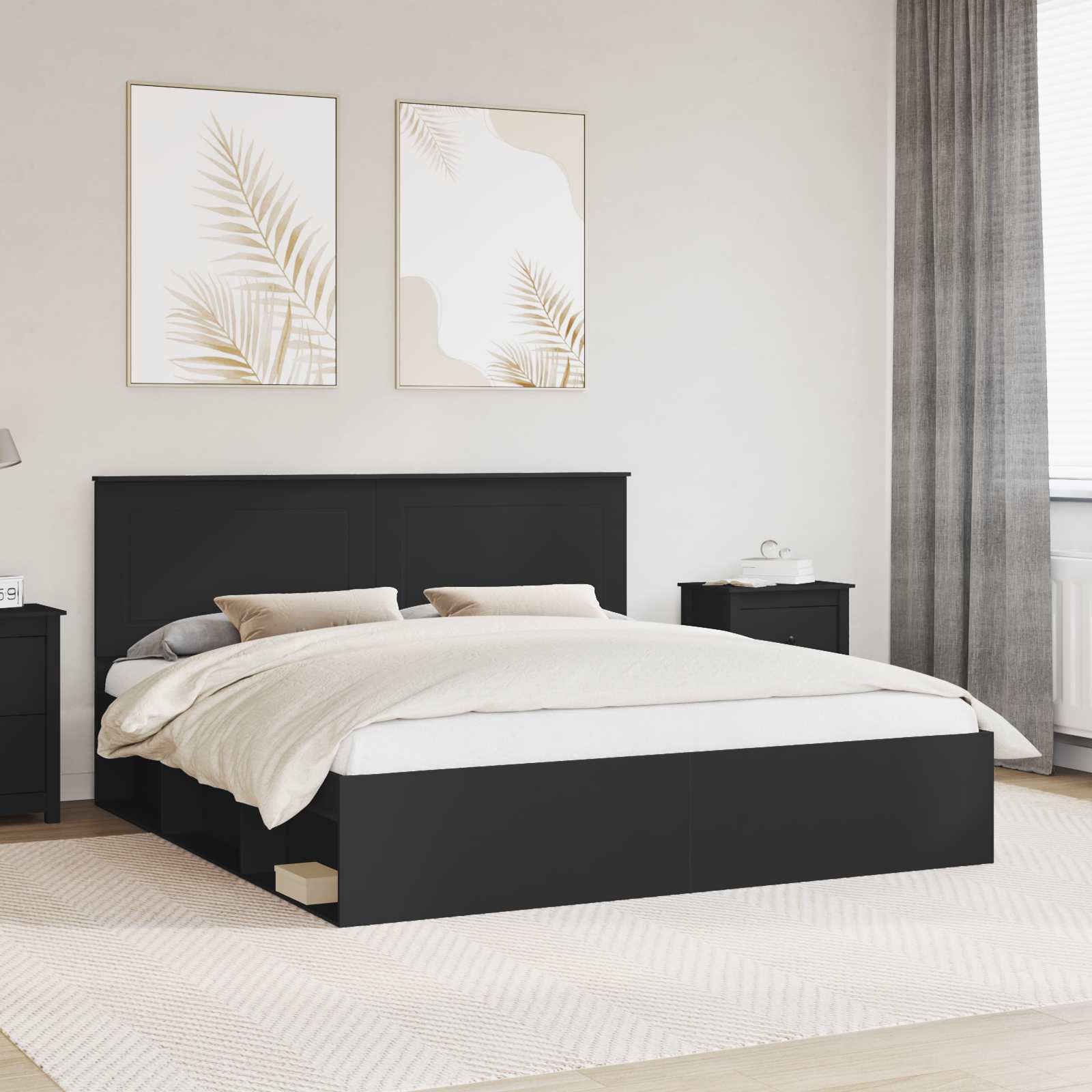 Bettrahmen Schwarz 200 x 200 cm Massives Kiefernholz