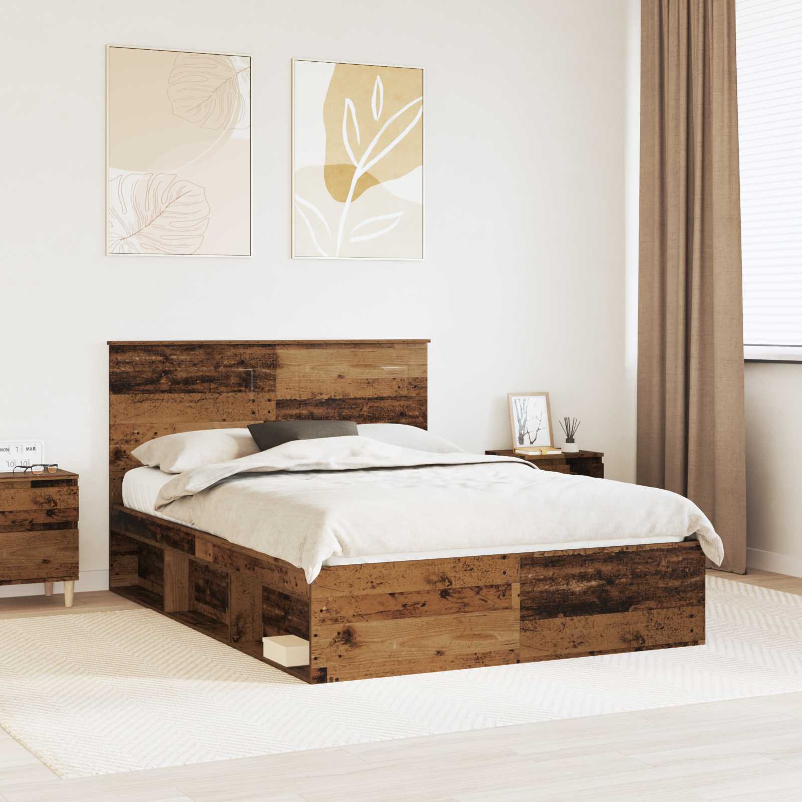 Bettrahmen Uni Altholz 150 x 200 cm Massives Kiefernholz
