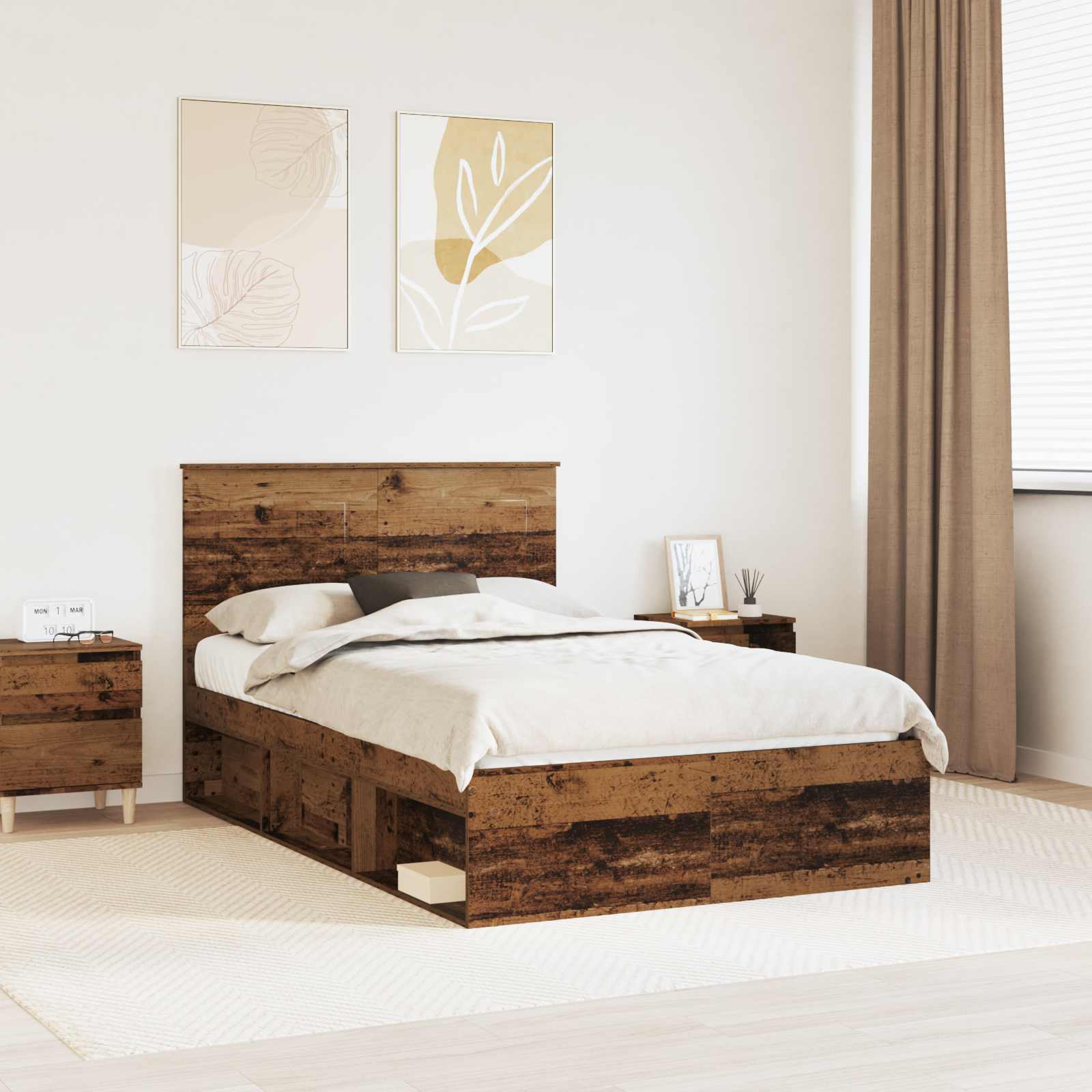 Bettrahmen Uni Altholz 135 x 190 cm Massives Kiefernholz