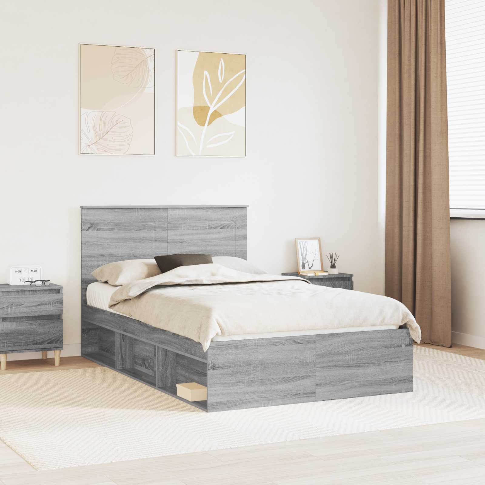 Bettrahmen Uni Sonoma-Grau 120 x 190 cm Massives Kiefernholz